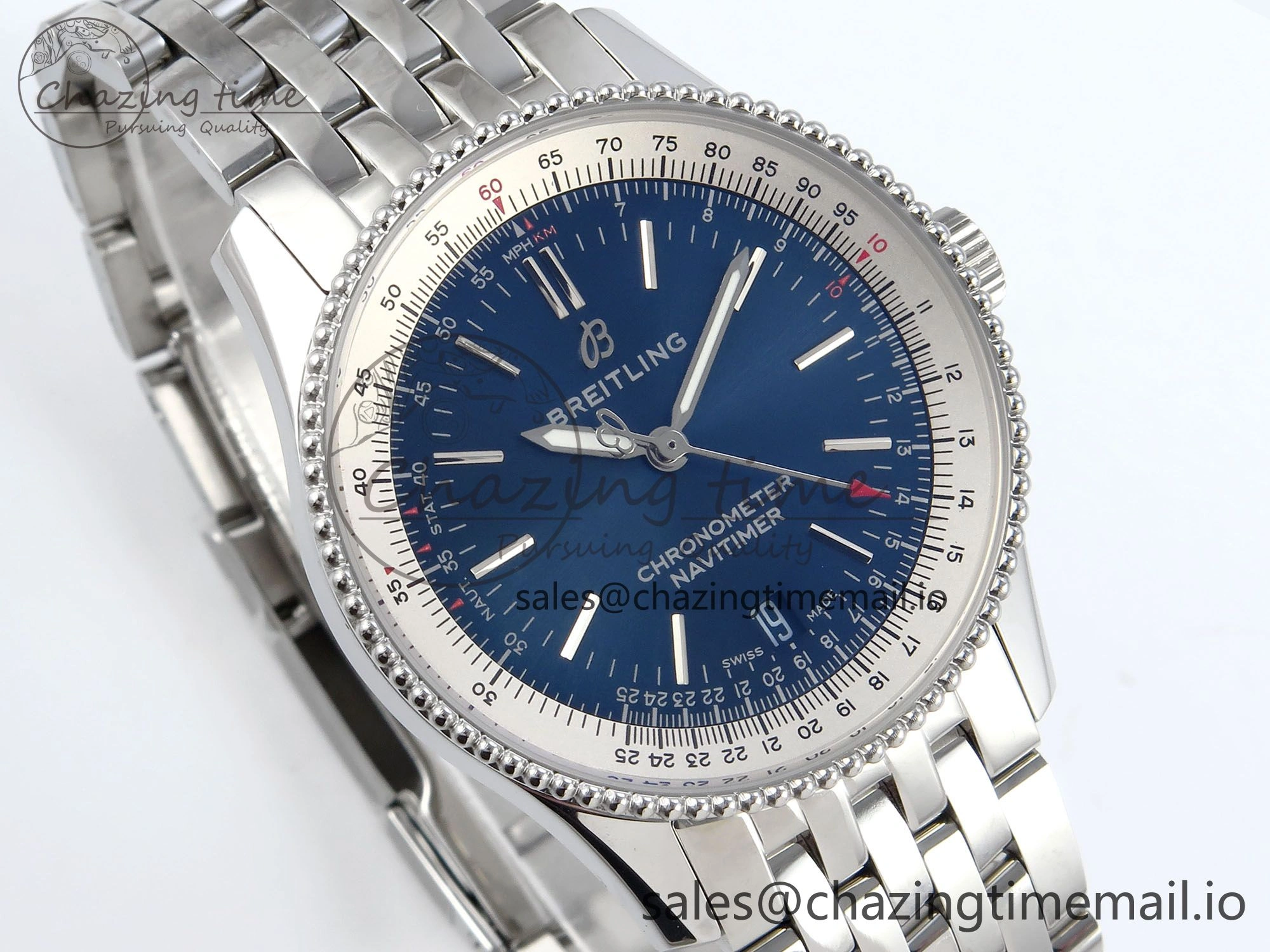 Navitimer 1 SS 38mm TF 1:1 Best Edition White Bezel Blue Dial on SS Bracelet A2824