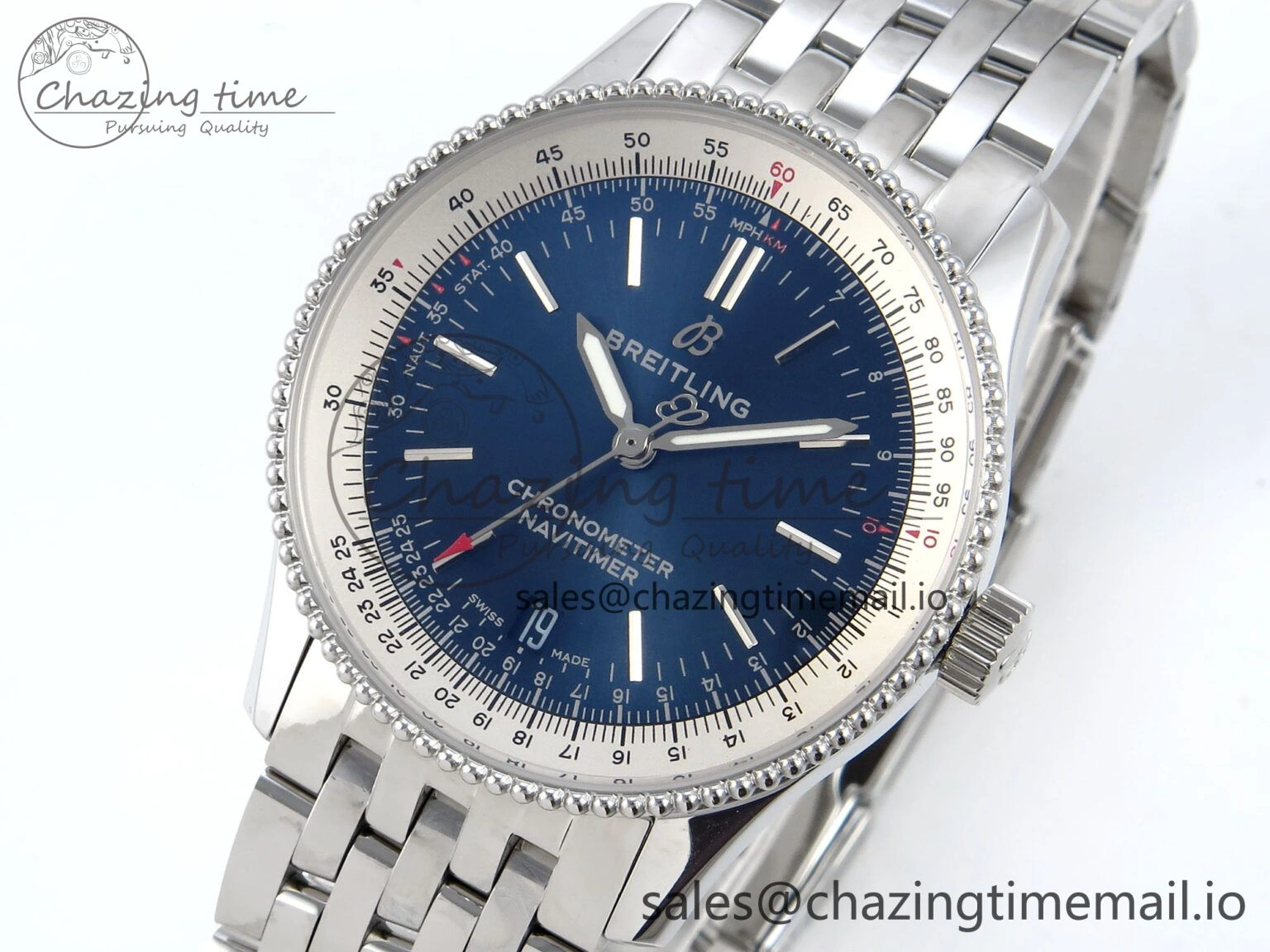 Navitimer 1 SS 38mm TF 1:1 Best Edition White Bezel Blue Dial on SS Bracelet A2824