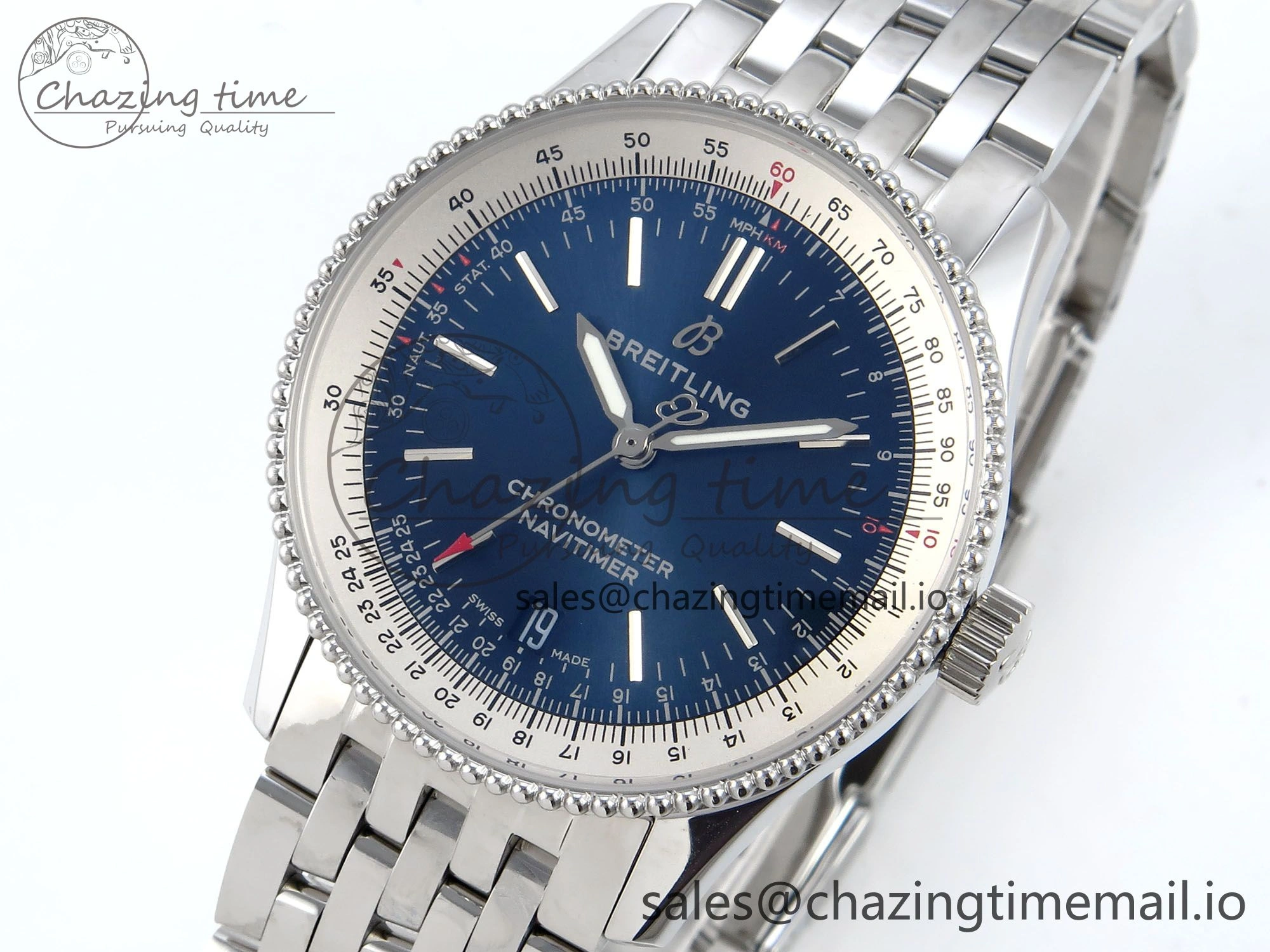 Navitimer 1 SS 38mm TF 1:1 Best Edition White Bezel Blue Dial on SS Bracelet A2824