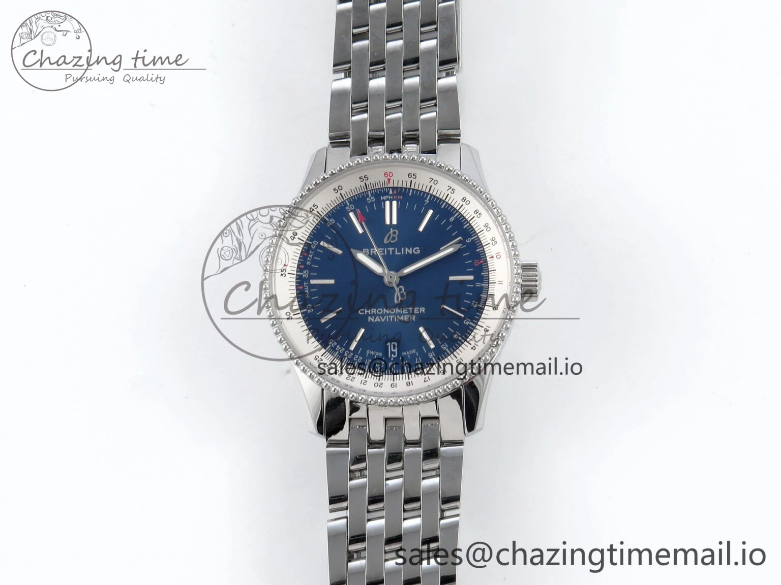 Navitimer 1 SS 38mm TF 1:1 Best Edition White Bezel Blue Dial on SS Bracelet A2824