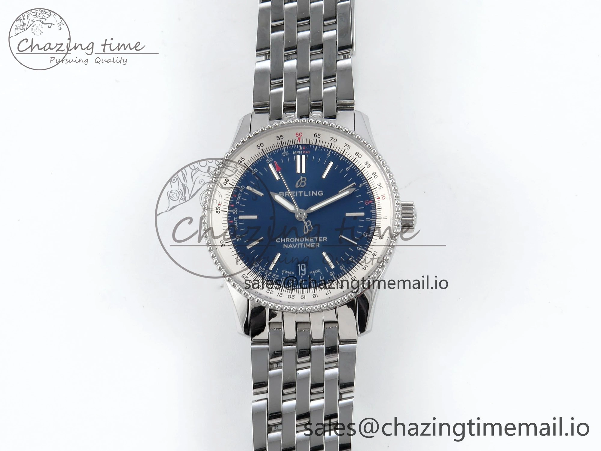 Navitimer 1 SS 38mm TF 1:1 Best Edition White Bezel Blue Dial on SS Bracelet A2824
