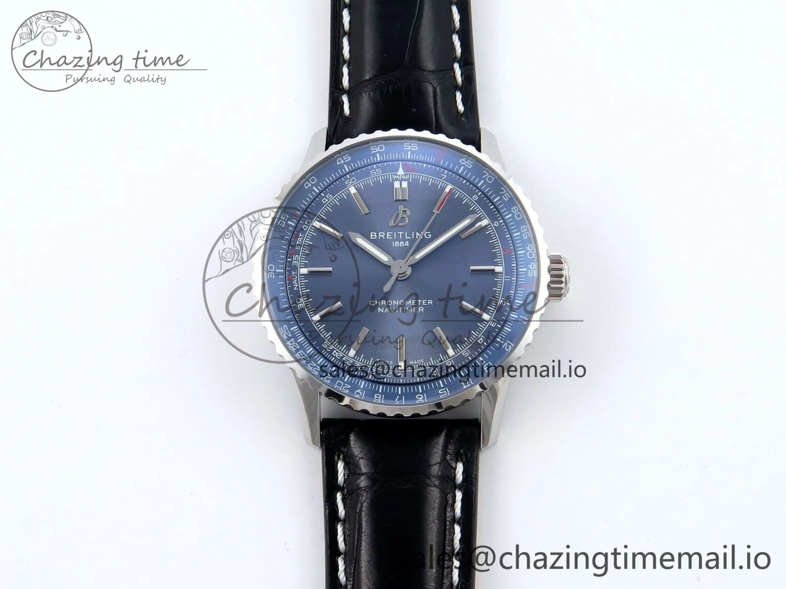 Navitimer 1 SS 41mm TF 1:1 Best Edition Blue Bezel Blue Dial on Black Leather Strap A2824