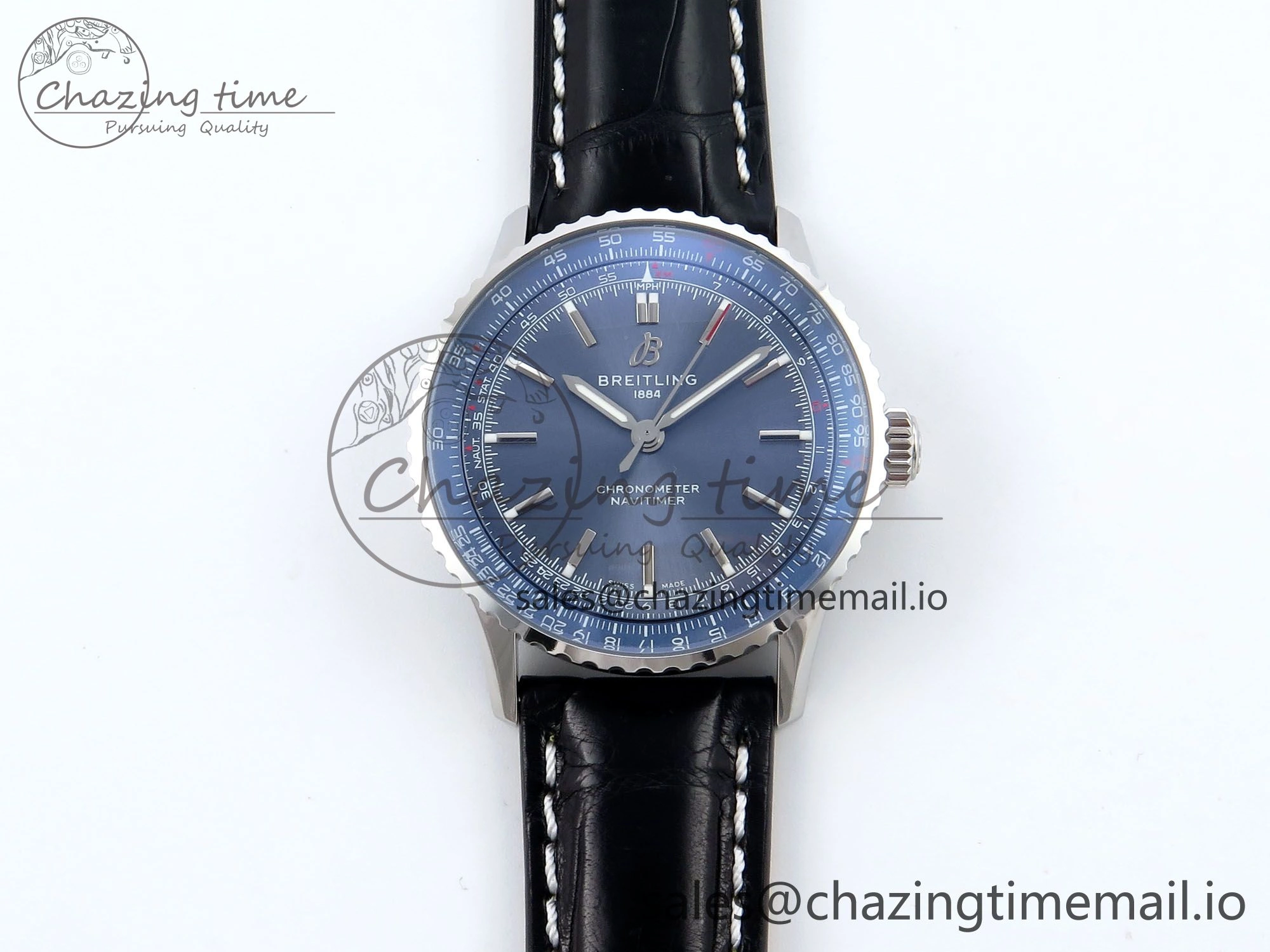 Navitimer 1 SS 41mm TF 1:1 Best Edition Blue Bezel Blue Dial on Black Leather Strap A2824