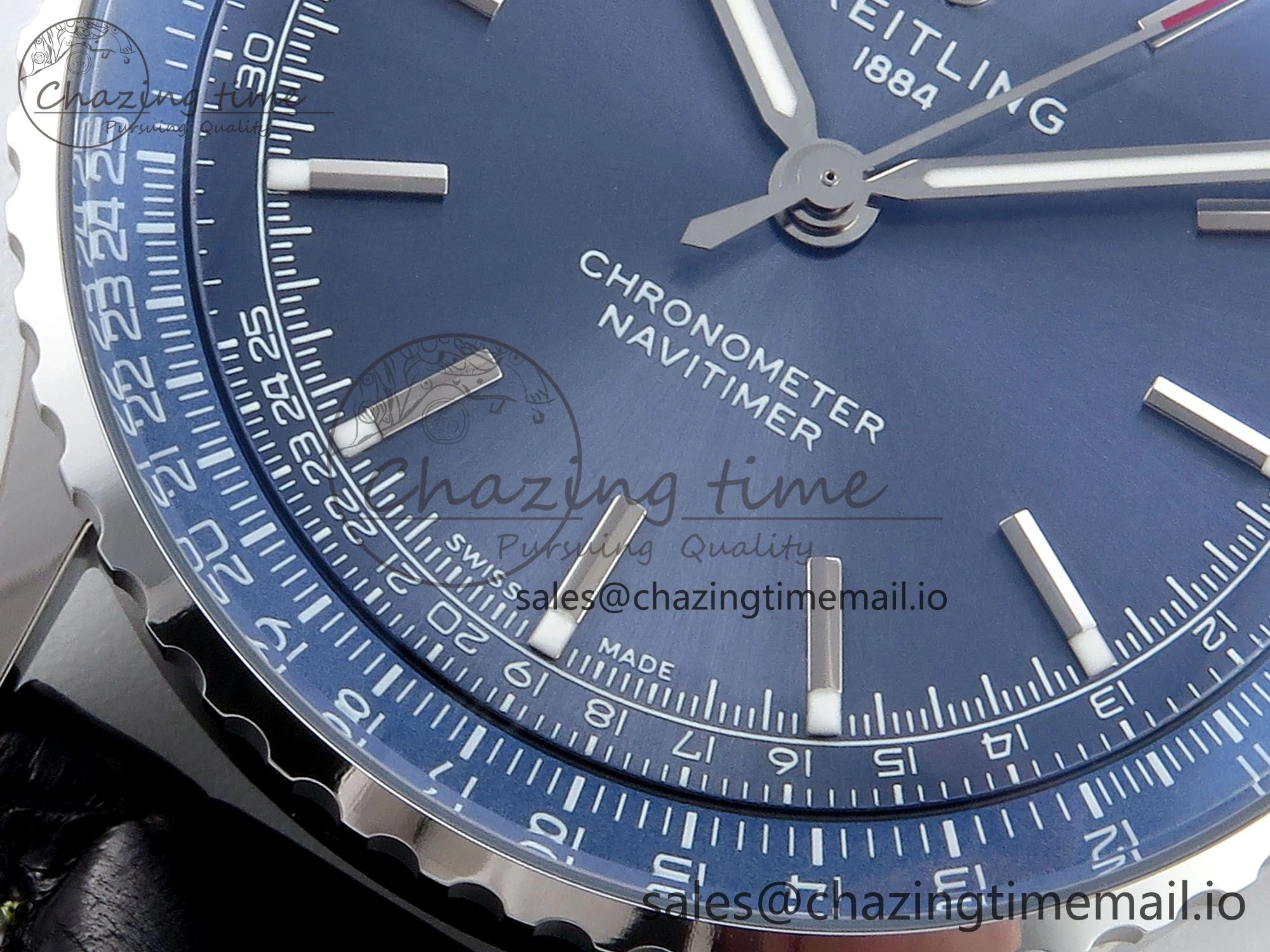 Navitimer 1 SS 41mm TF 1:1 Best Edition Blue Bezel Blue Dial on Black Leather Strap A2824