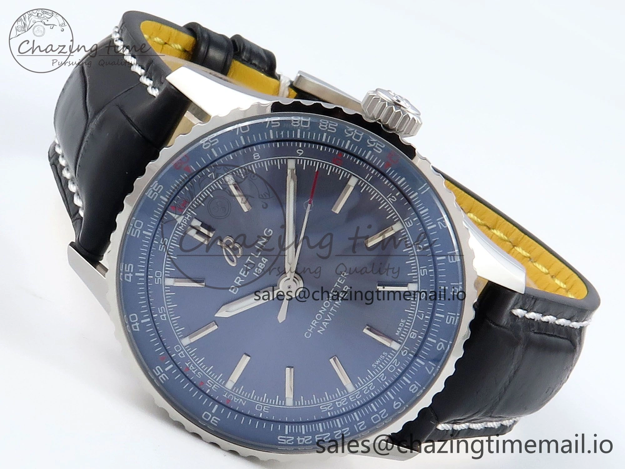 Navitimer 1 SS 41mm TF 1:1 Best Edition Blue Bezel Blue Dial on Black Leather Strap A2824