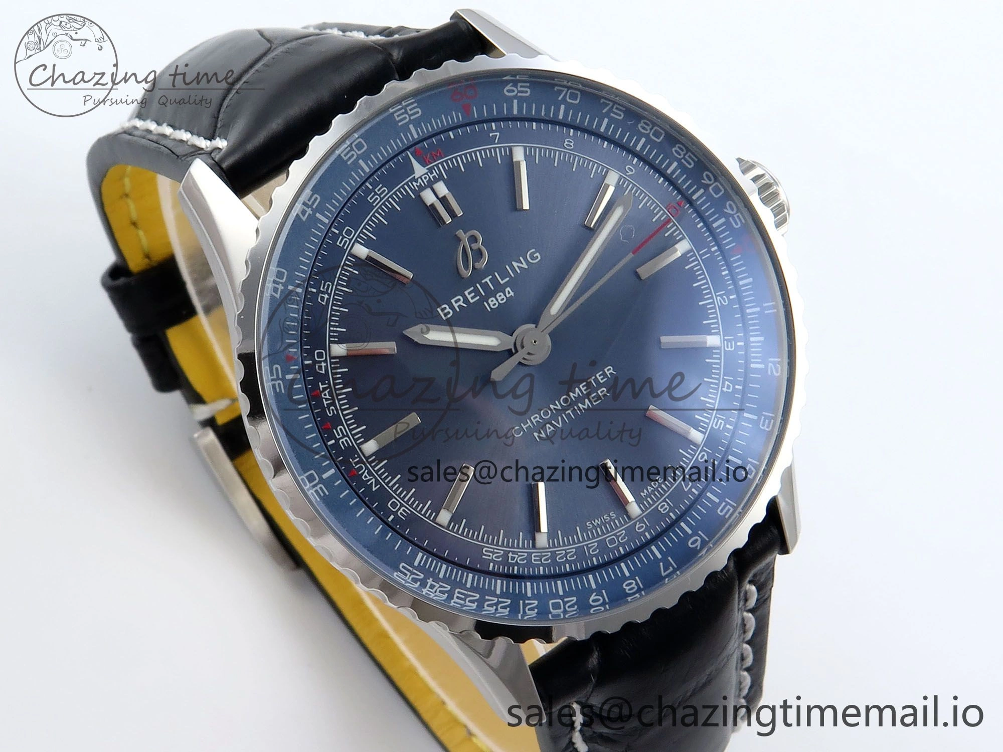 Navitimer 1 SS 41mm TF 1:1 Best Edition Blue Bezel Blue Dial on Black Leather Strap A2824