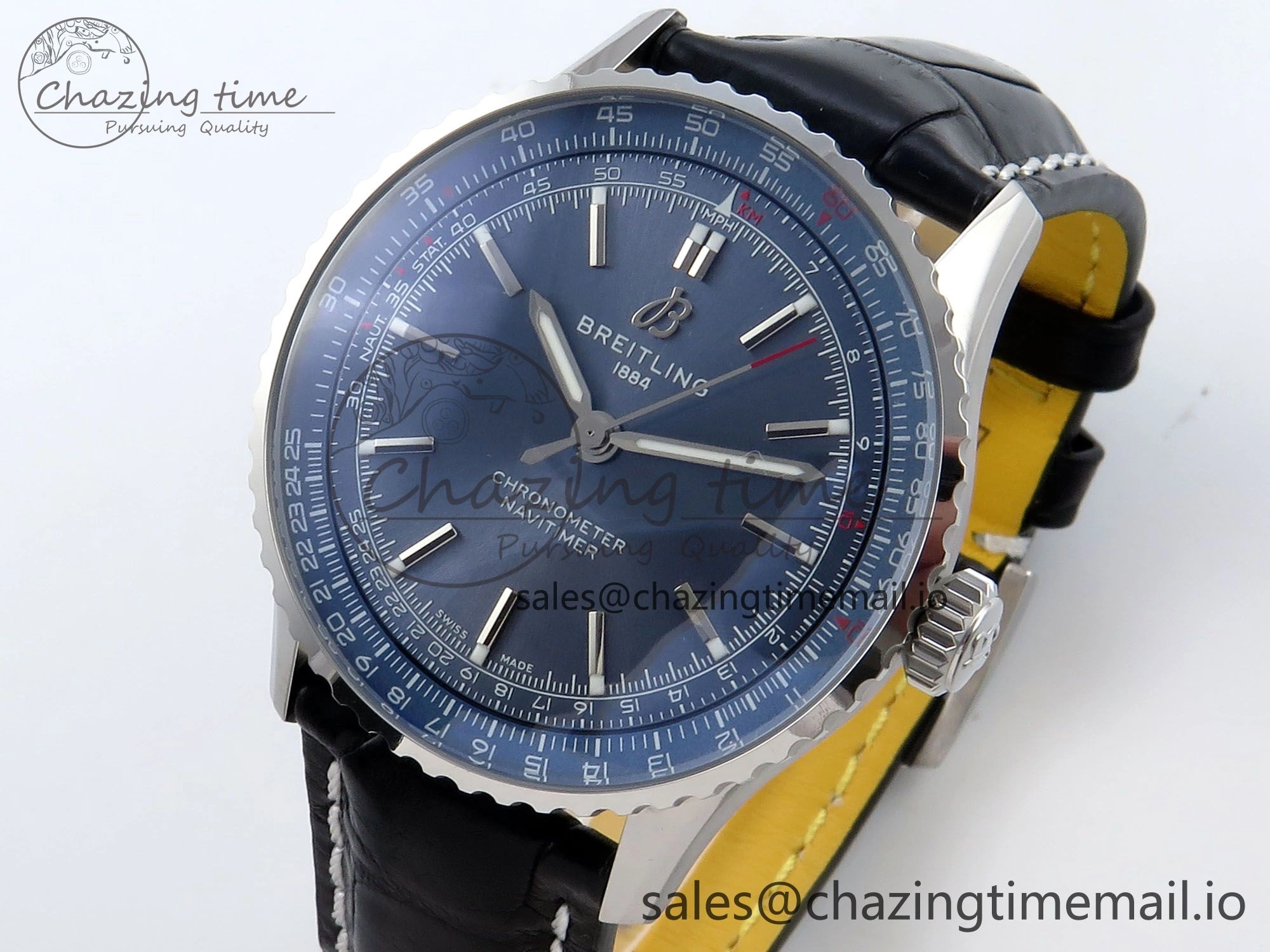 Navitimer 1 SS 41mm TF 1:1 Best Edition Blue Bezel Blue Dial on Black Leather Strap A2824