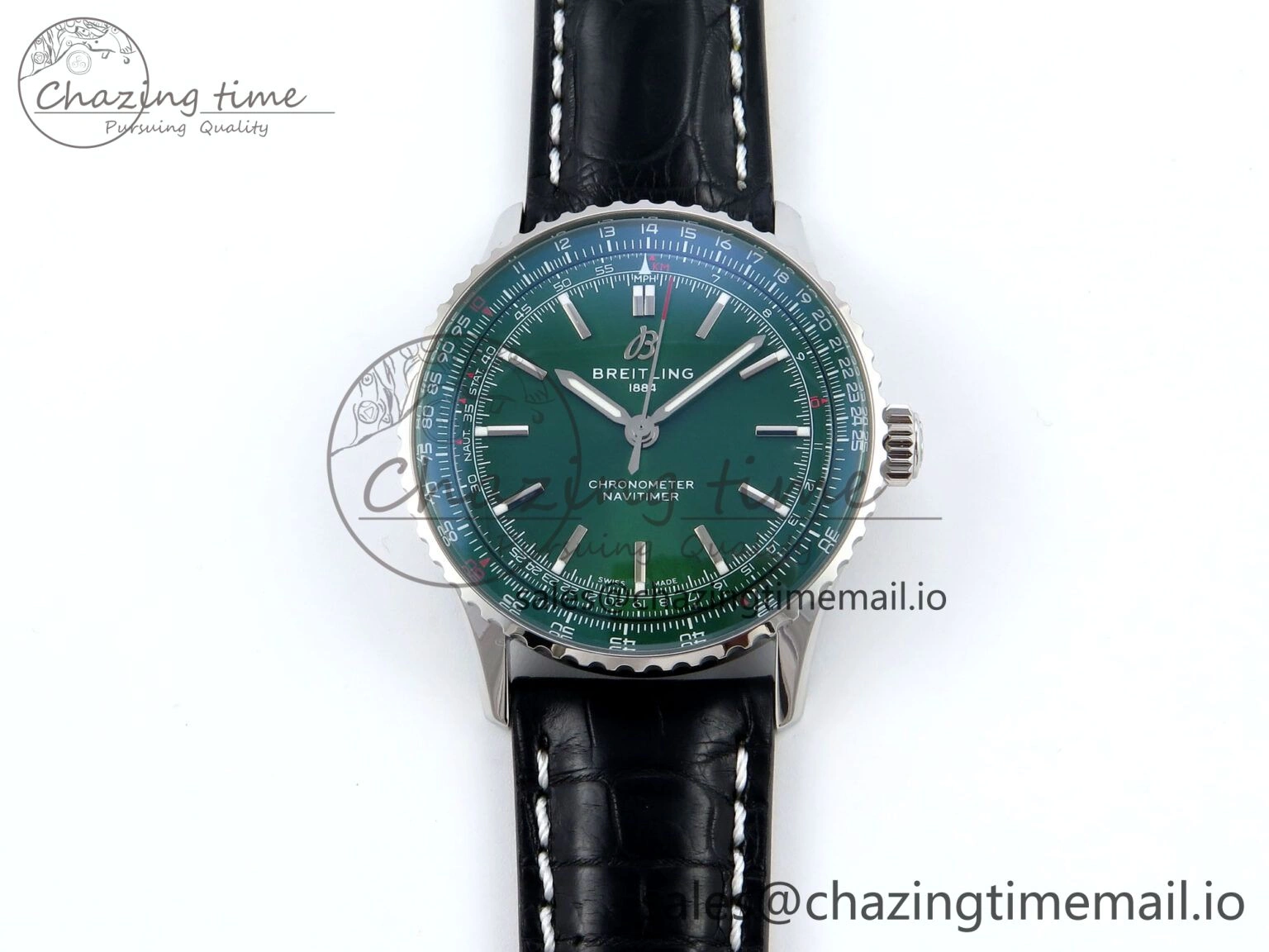 Navitimer 1 SS 41mm TF 1:1 Best Edition Green Bezel Green Dial on Black Leather Strap A2824