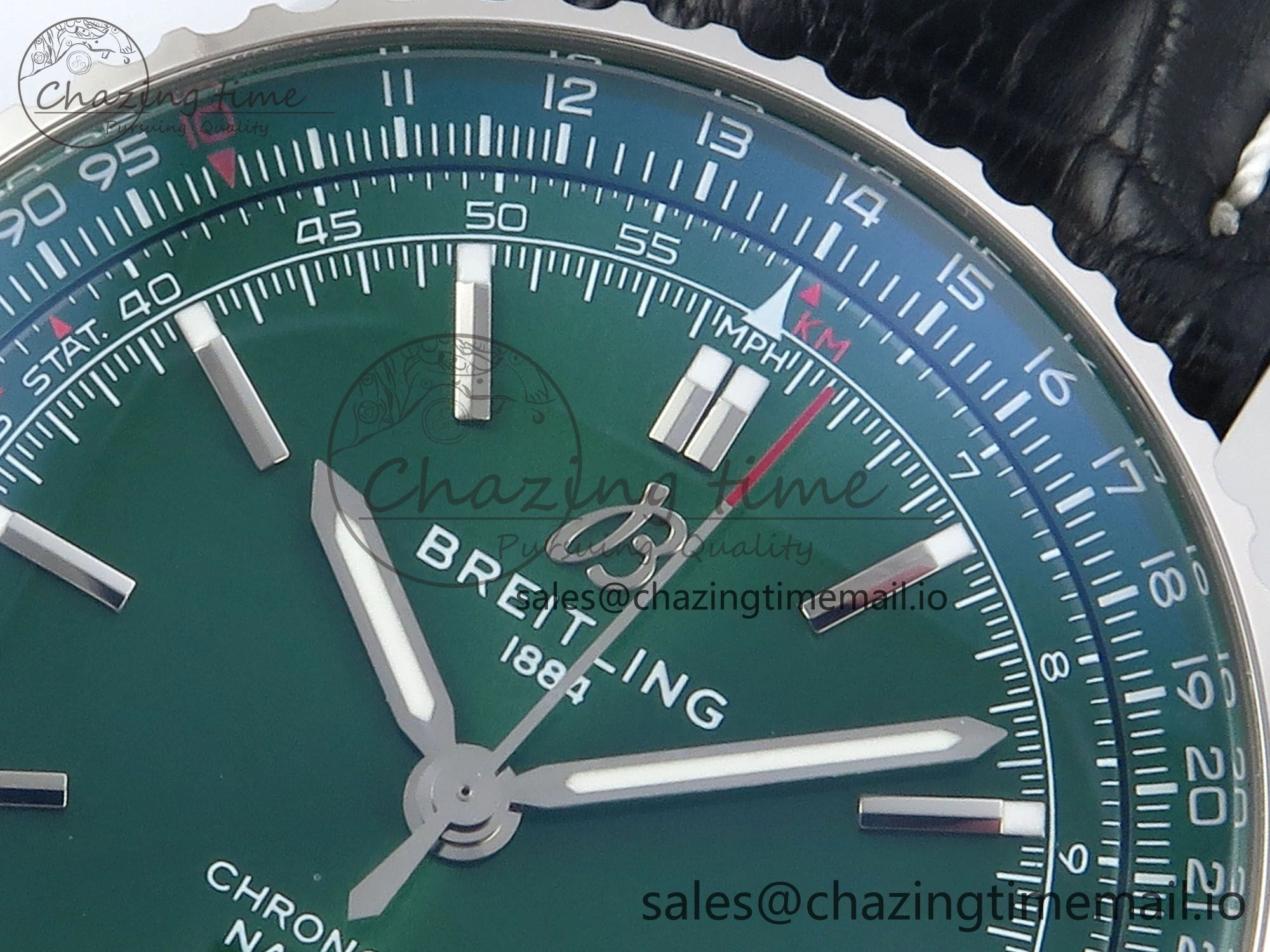 Navitimer 1 SS 41mm TF 1:1 Best Edition Green Bezel Green Dial on Black Leather Strap A2824