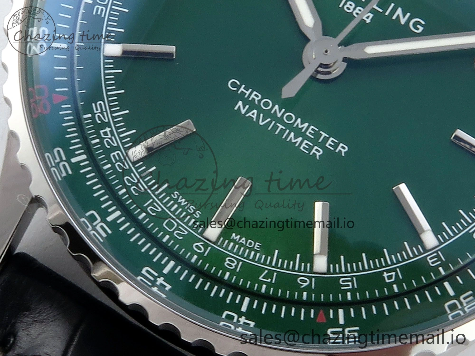 Navitimer 1 SS 41mm TF 1:1 Best Edition Green Bezel Green Dial on Black Leather Strap A2824