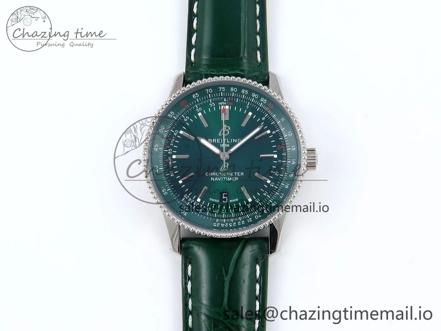 Navitimer 1 SS 41mm TF 1:1 Best Edition Green Bezel Green Dial on Green Leather Strap A2824