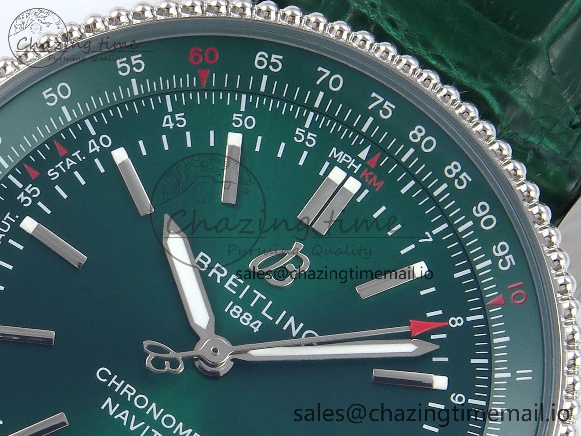Navitimer 1 SS 41mm TF 1:1 Best Edition Green Bezel Green Dial on Green Leather Strap A2824