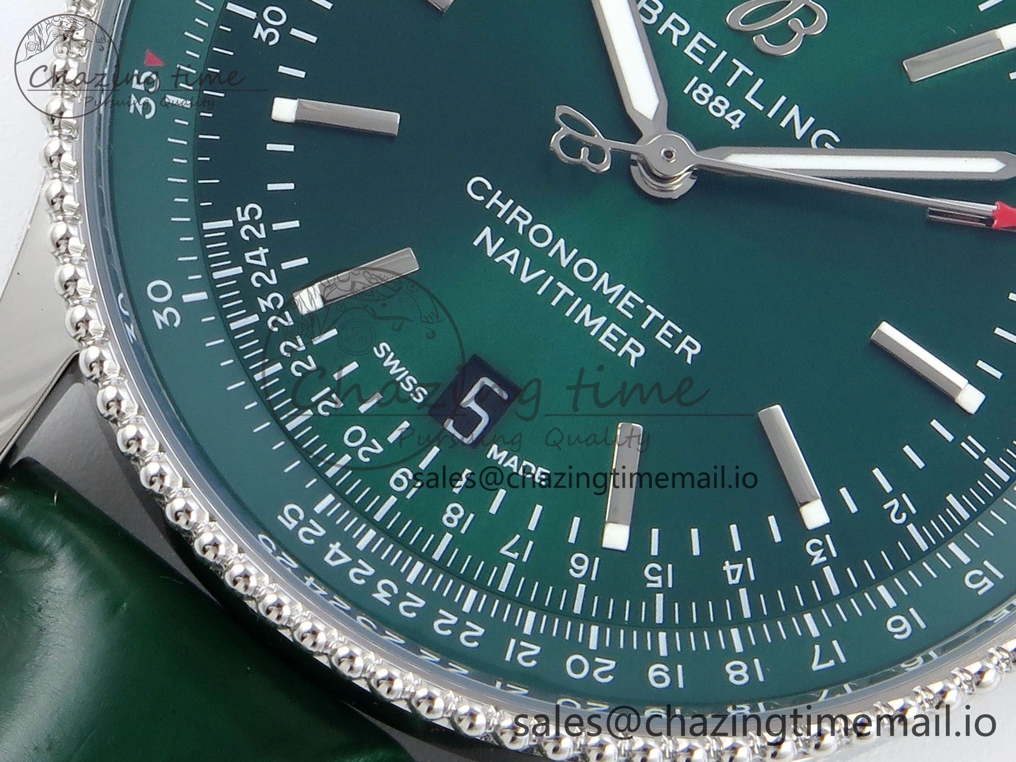 Navitimer 1 SS 41mm TF 1:1 Best Edition Green Bezel Green Dial on Green Leather Strap A2824
