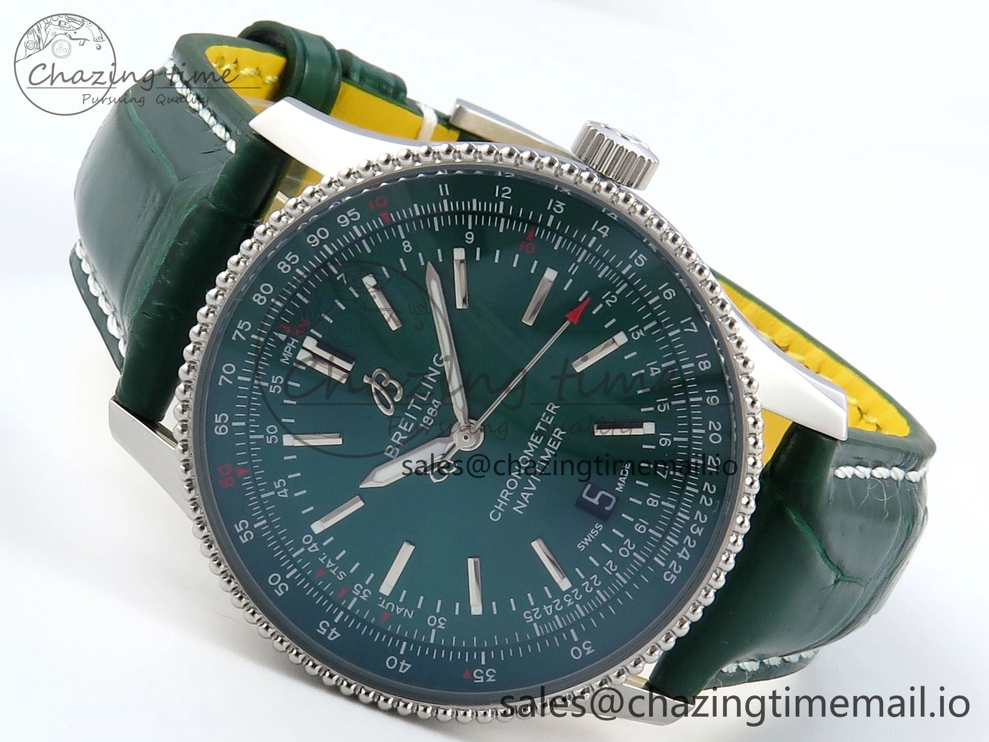 Navitimer 1 SS 41mm TF 1:1 Best Edition Green Bezel Green Dial on Green Leather Strap A2824