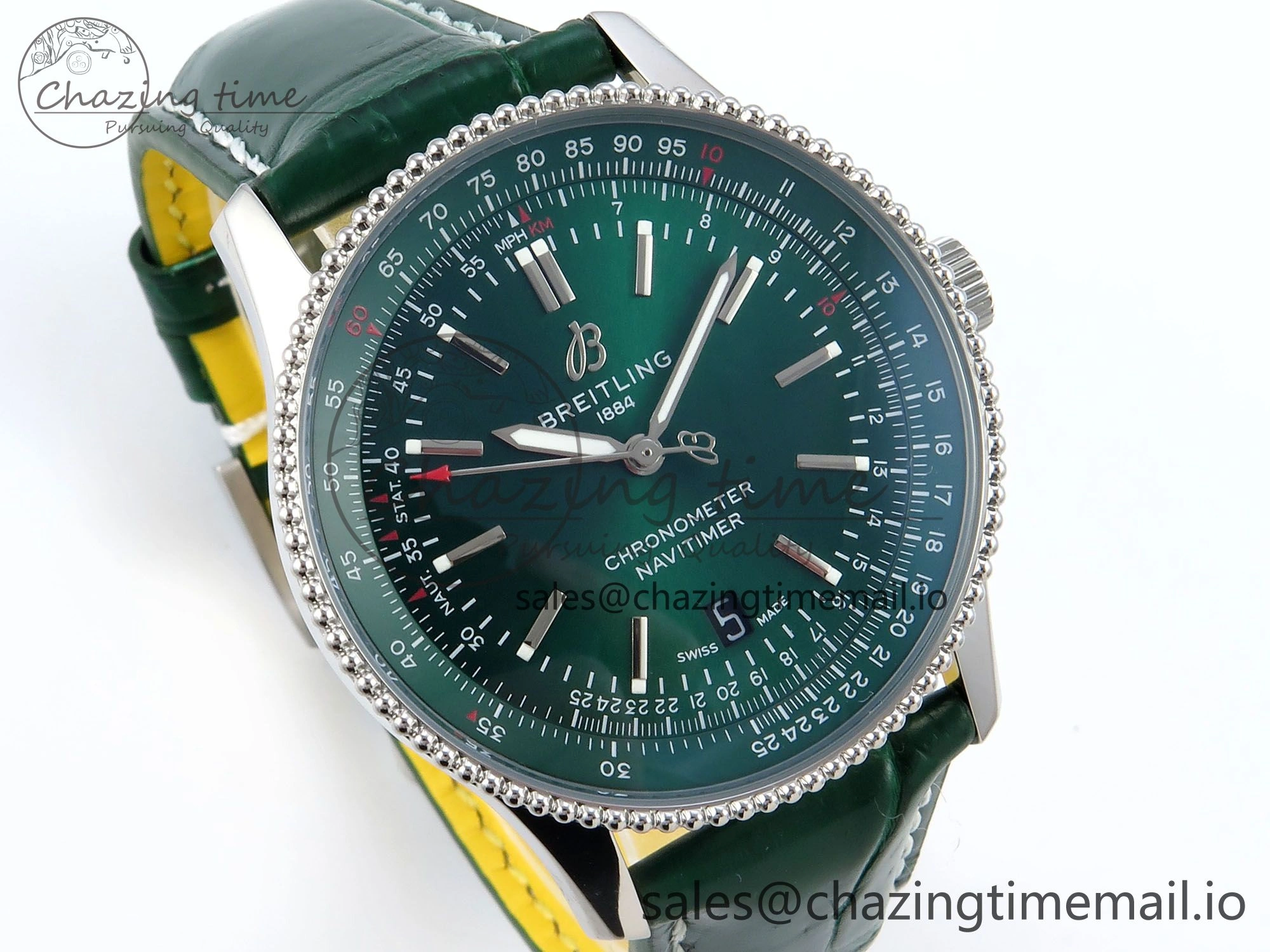Navitimer 1 SS 41mm TF 1:1 Best Edition Green Bezel Green Dial on Green Leather Strap A2824