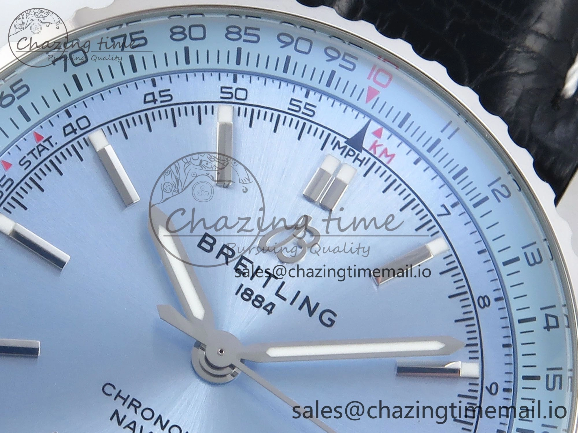 Navitimer 1 SS 41mm TF 1:1 Best Edition Ice Blue Bezel Ice Blue Dial on Black Leather Strap A2824