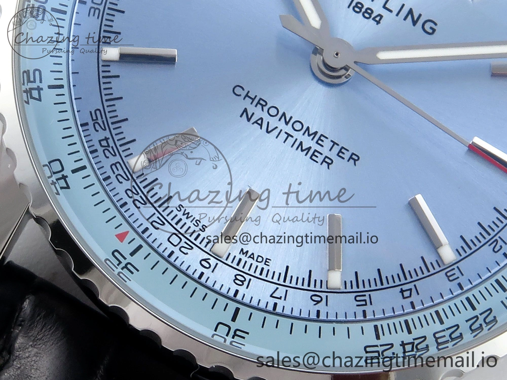 Navitimer 1 SS 41mm TF 1:1 Best Edition Ice Blue Bezel Ice Blue Dial on Black Leather Strap A2824