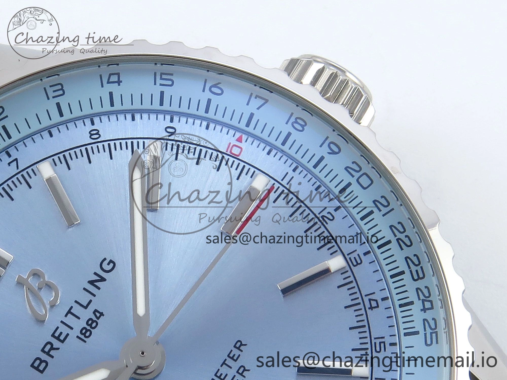 Navitimer 1 SS 41mm TF 1:1 Best Edition Ice Blue Bezel Ice Blue Dial on Black Leather Strap A2824