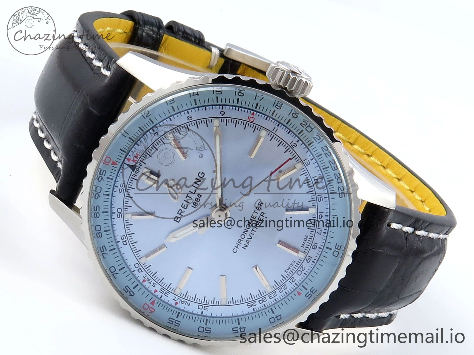 Navitimer 1 SS 41mm TF 1:1 Best Edition Ice Blue Bezel Ice Blue Dial on Black Leather Strap A2824