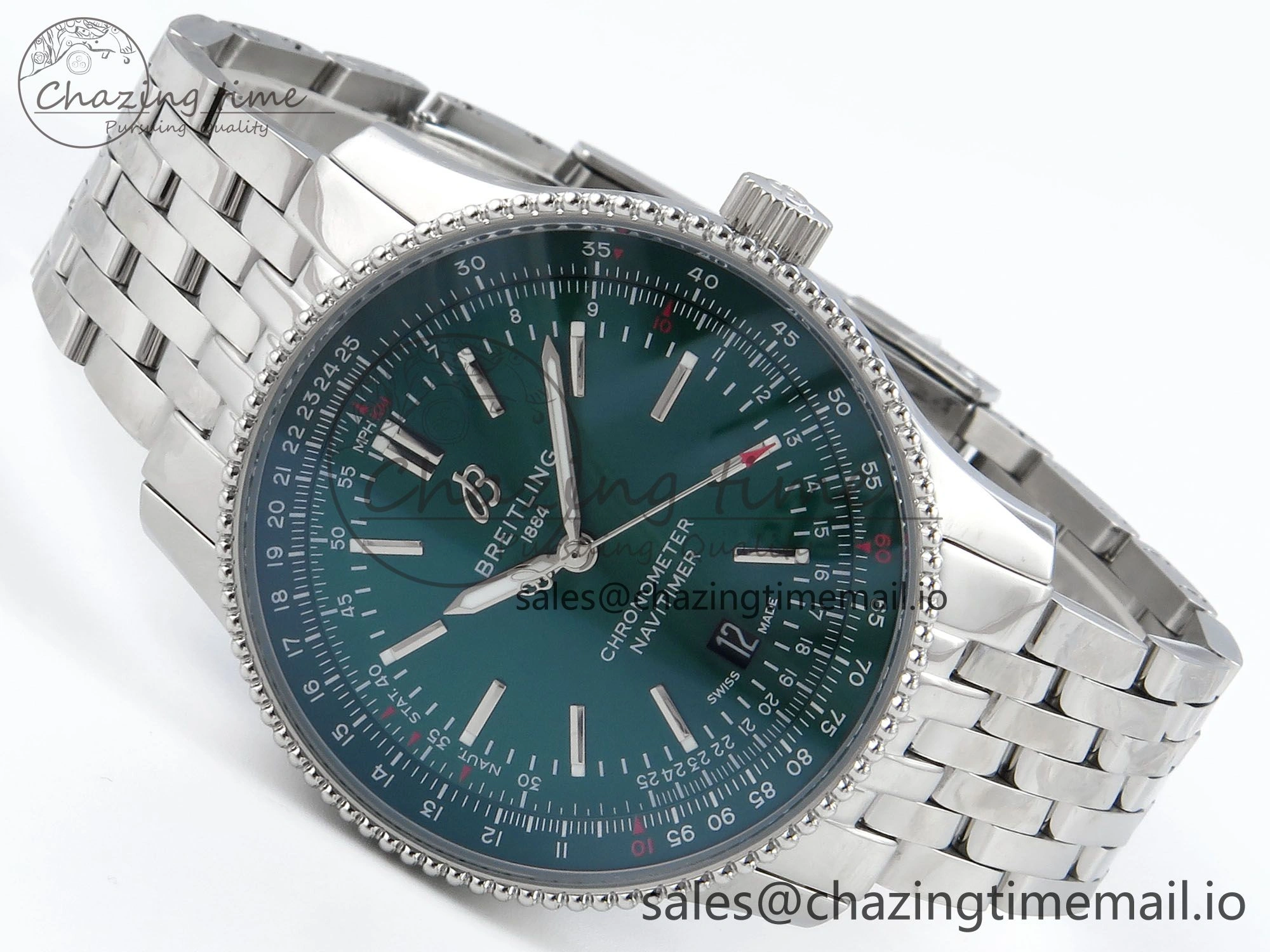 Navitimer 1 SS 41mm TF 1:1 Best Edition SS Bezel Green Dial on SS Bracelet A2824