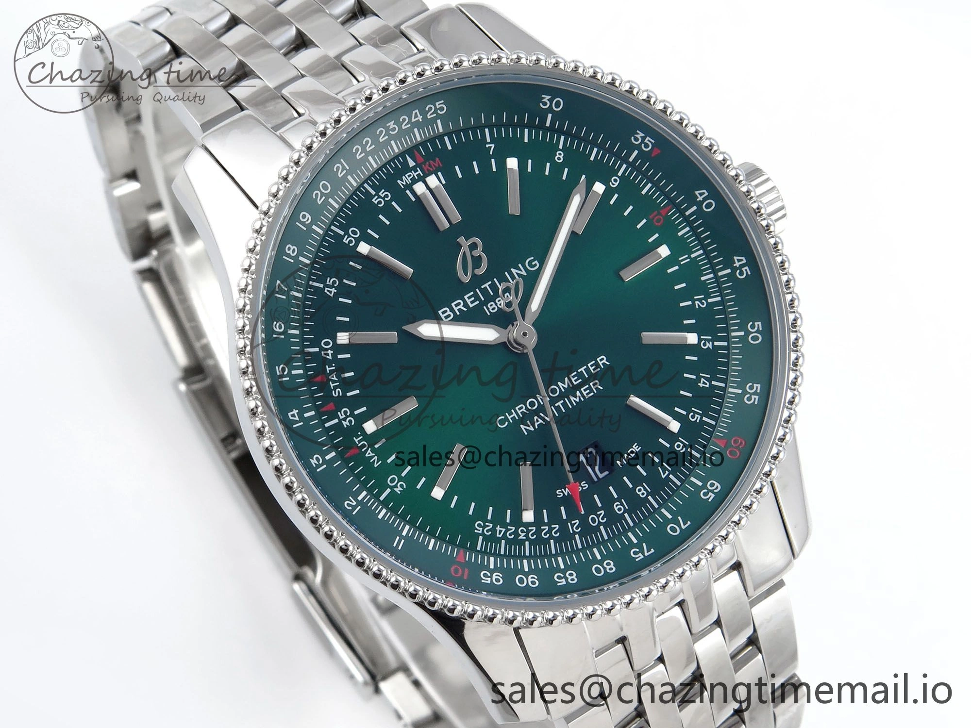 Navitimer 1 SS 41mm TF 1:1 Best Edition SS Bezel Green Dial on SS Bracelet A2824