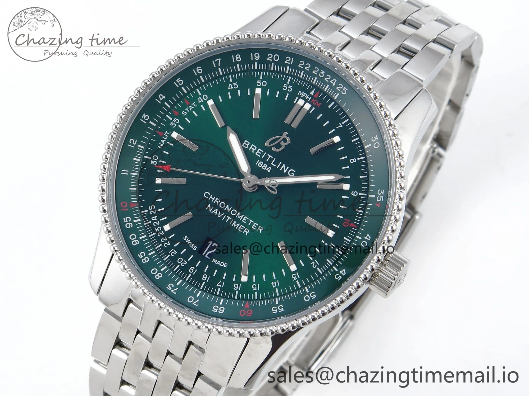 Navitimer 1 SS 41mm TF 1:1 Best Edition SS Bezel Green Dial on SS Bracelet A2824