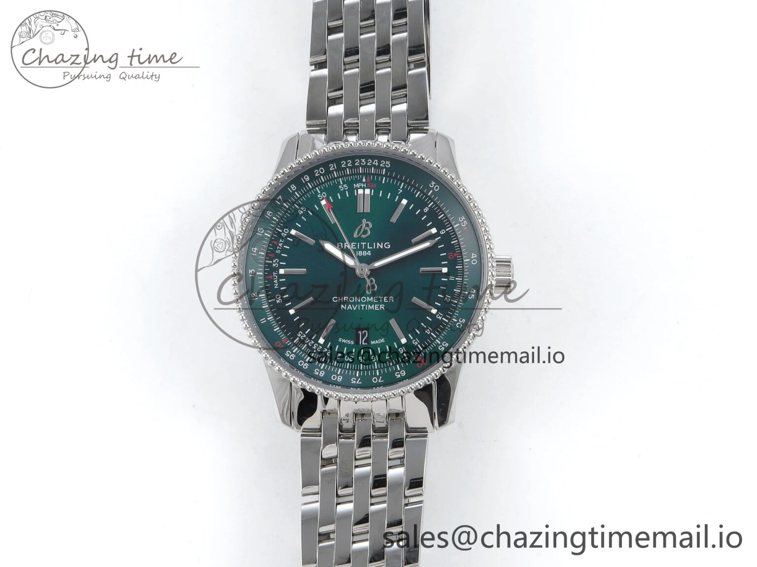 Navitimer 1 SS 41mm TF 1:1 Best Edition SS Bezel Green Dial on SS Bracelet A2824
