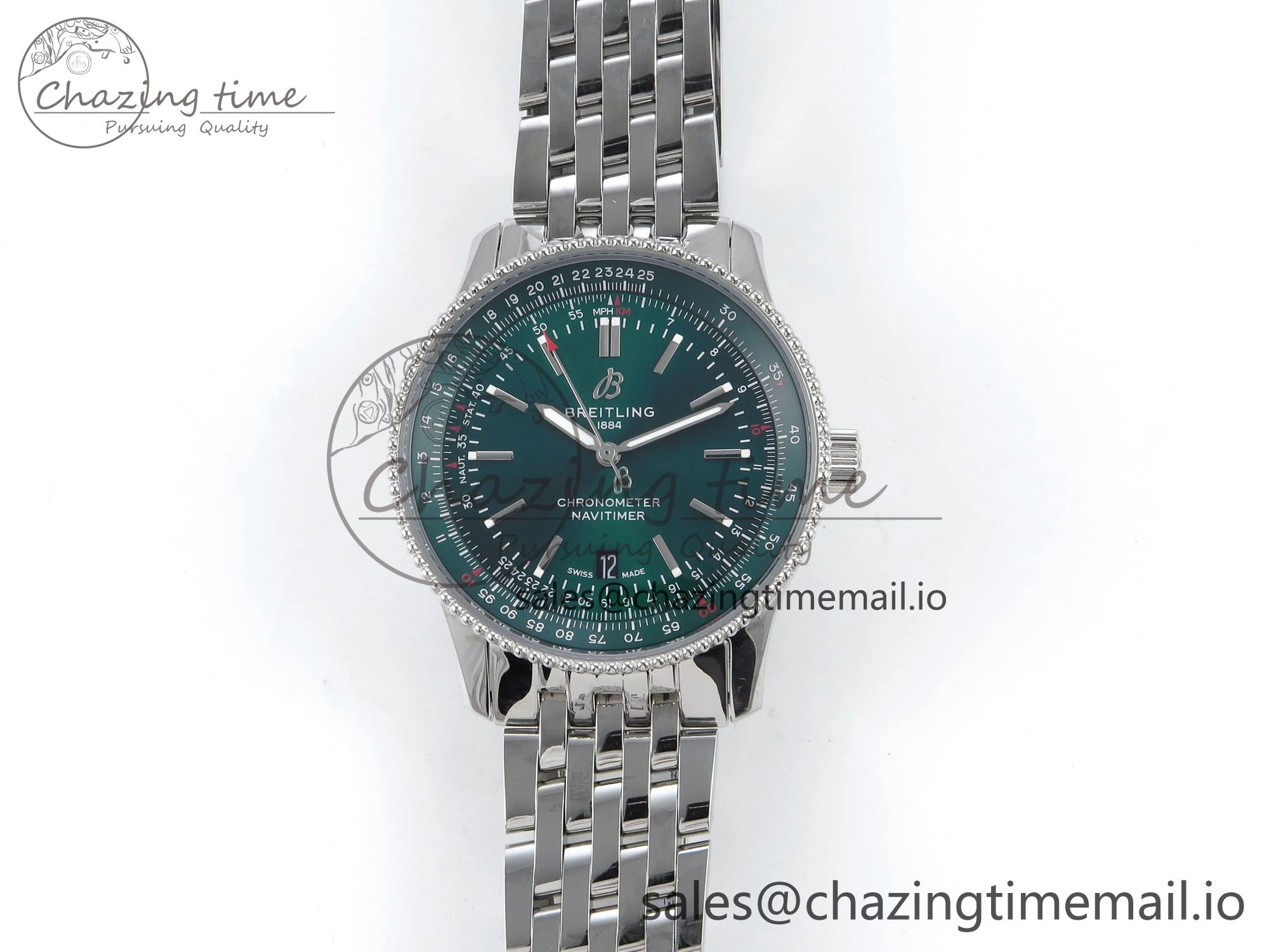 Navitimer 1 SS 41mm TF 1:1 Best Edition SS Bezel Green Dial on SS Bracelet A2824