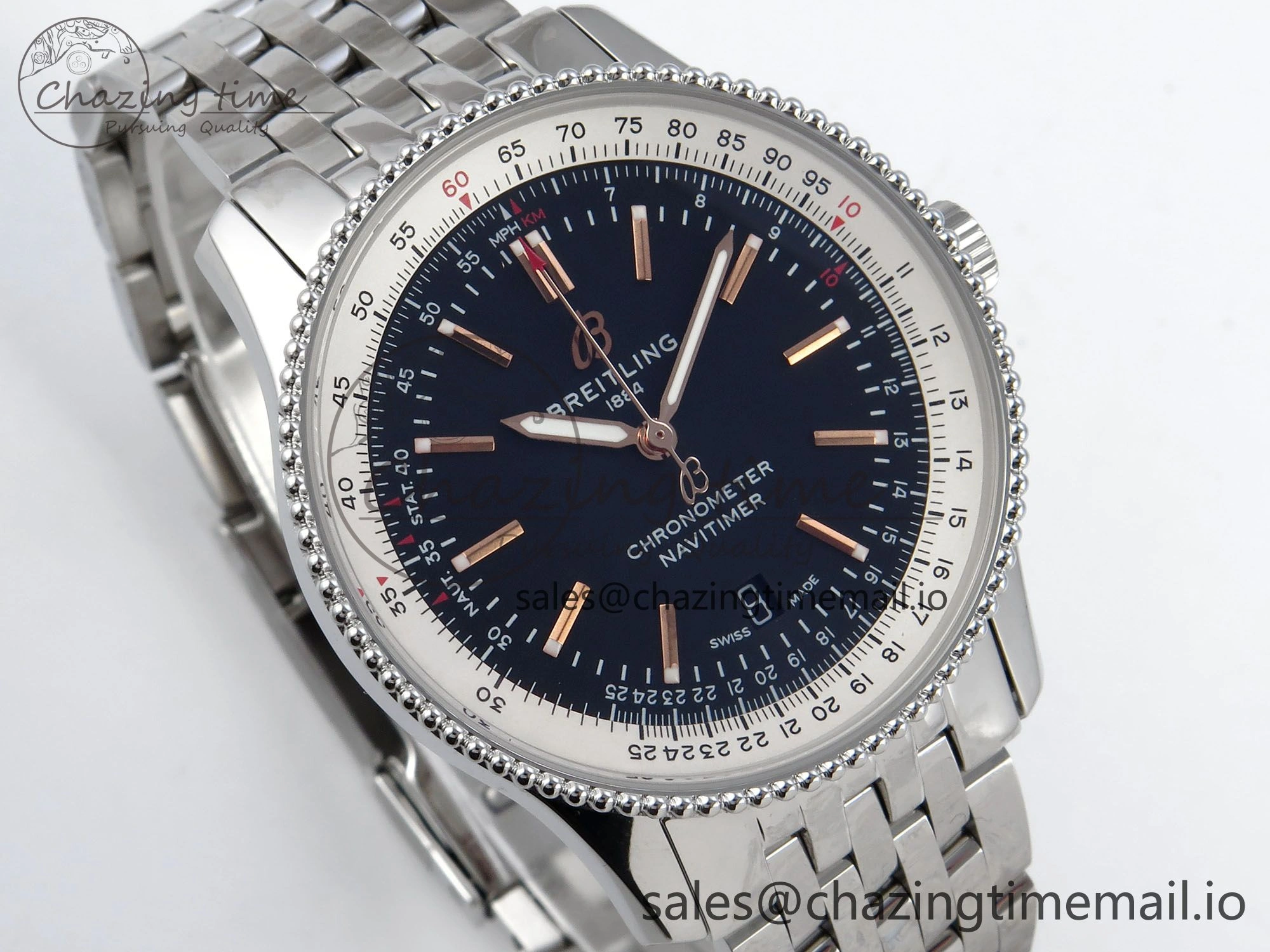 Navitimer 1 SS 41mm TF 1:1 Best Edition White Bezel Black Dial on SS Bracelet A2824