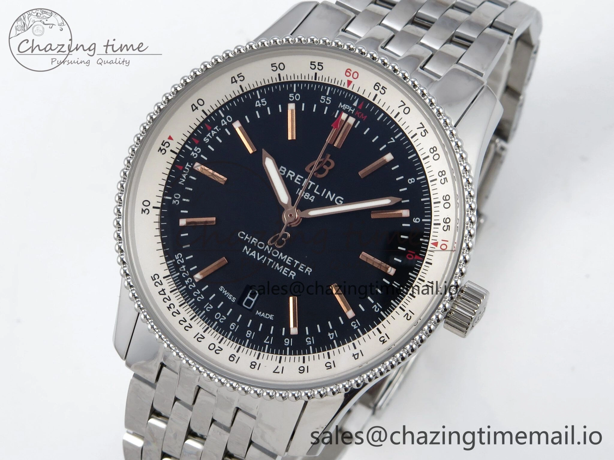 Navitimer 1 SS 41mm TF 1:1 Best Edition White Bezel Black Dial on SS Bracelet A2824