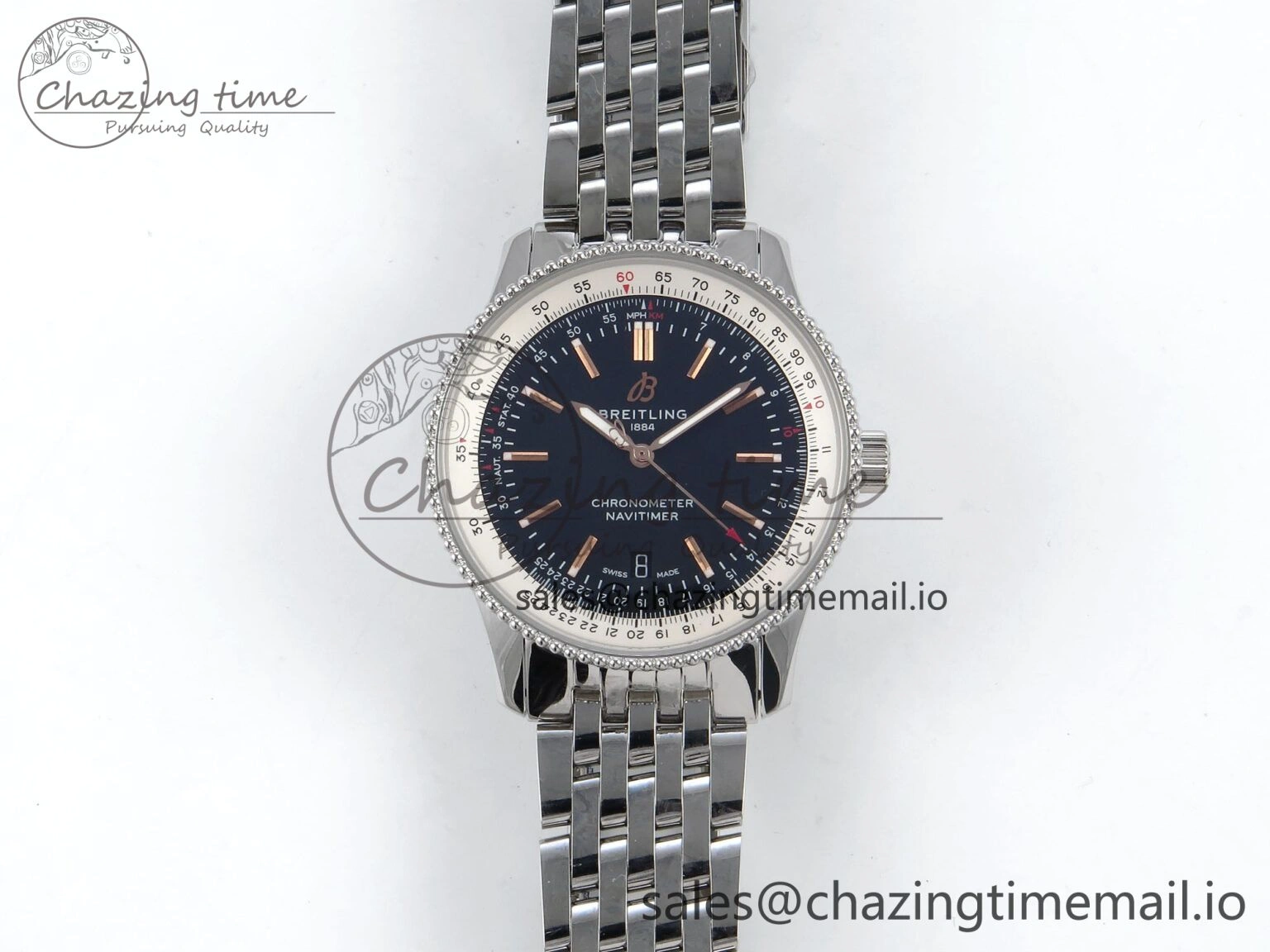 Navitimer 1 SS 41mm TF 1:1 Best Edition White Bezel Black Dial on SS Bracelet A2824