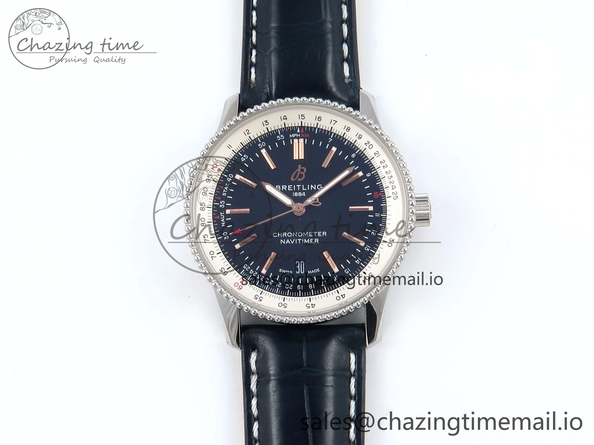 Navitimer 1 SS 41mm TF 1:1 Best Edition White Bezel Blue Dial on Black Leather Strap A2824