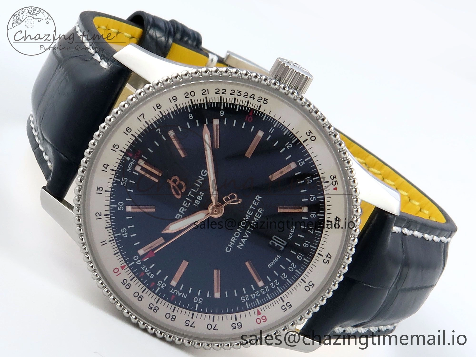 Navitimer 1 SS 41mm TF 1:1 Best Edition White Bezel Blue Dial on Black Leather Strap A2824