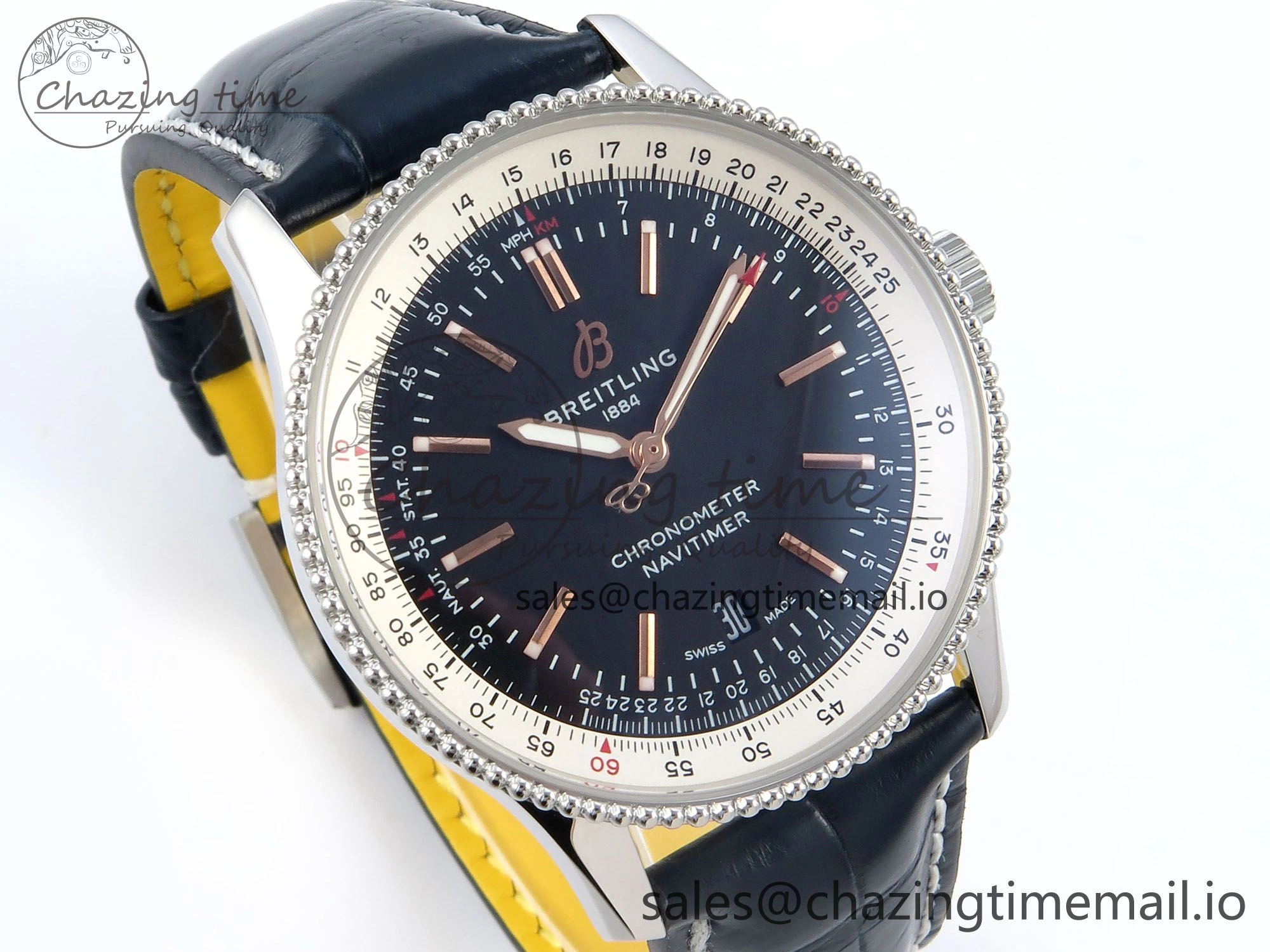 Navitimer 1 SS 41mm TF 1:1 Best Edition White Bezel Blue Dial on Black Leather Strap A2824
