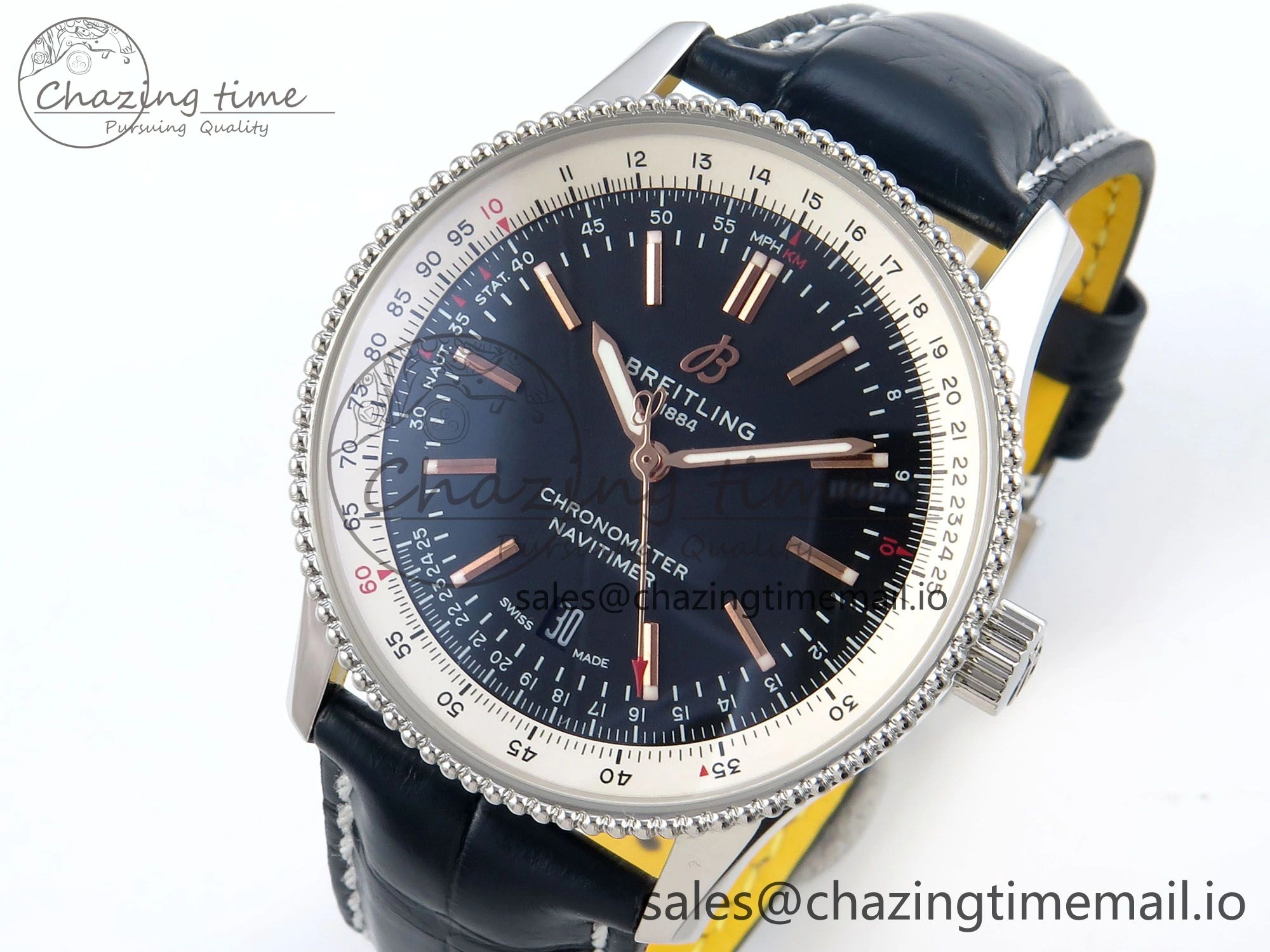 Navitimer 1 SS 41mm TF 1:1 Best Edition White Bezel Blue Dial on Black Leather Strap A2824