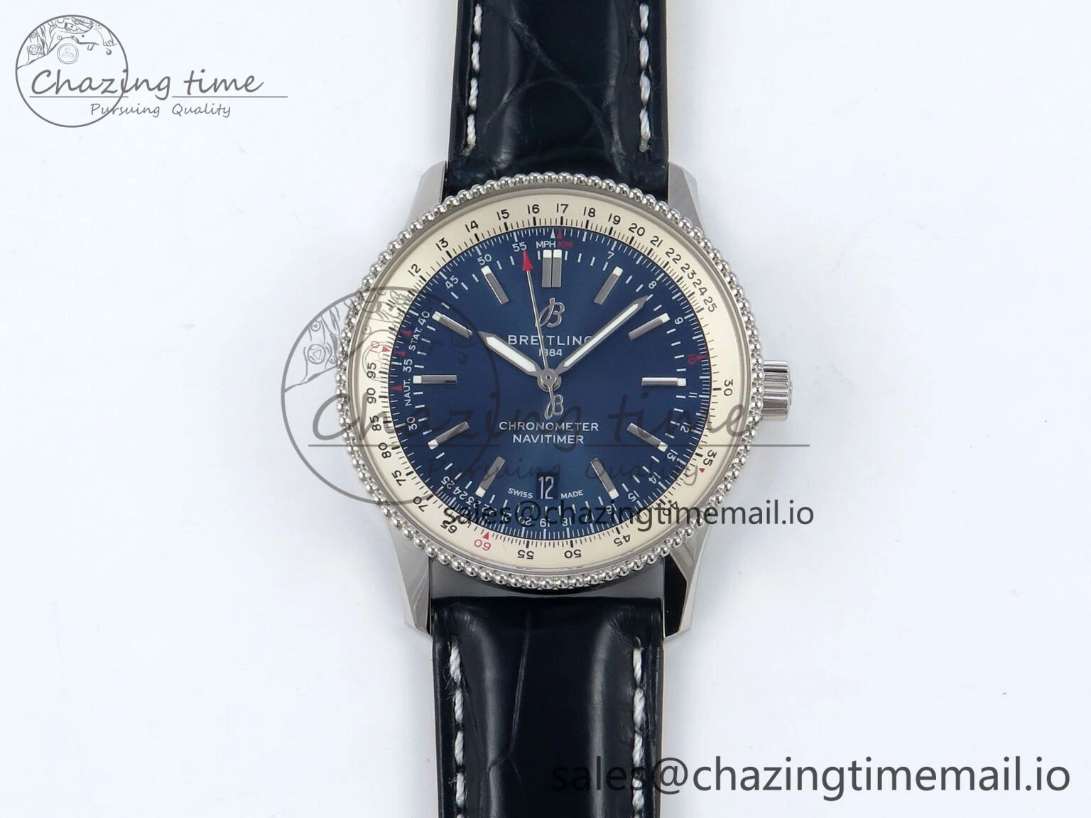 Navitimer 1 SS 41mm TF 1:1 Best Edition White Bezel Blue Dial on Blue Leather Strap A2824