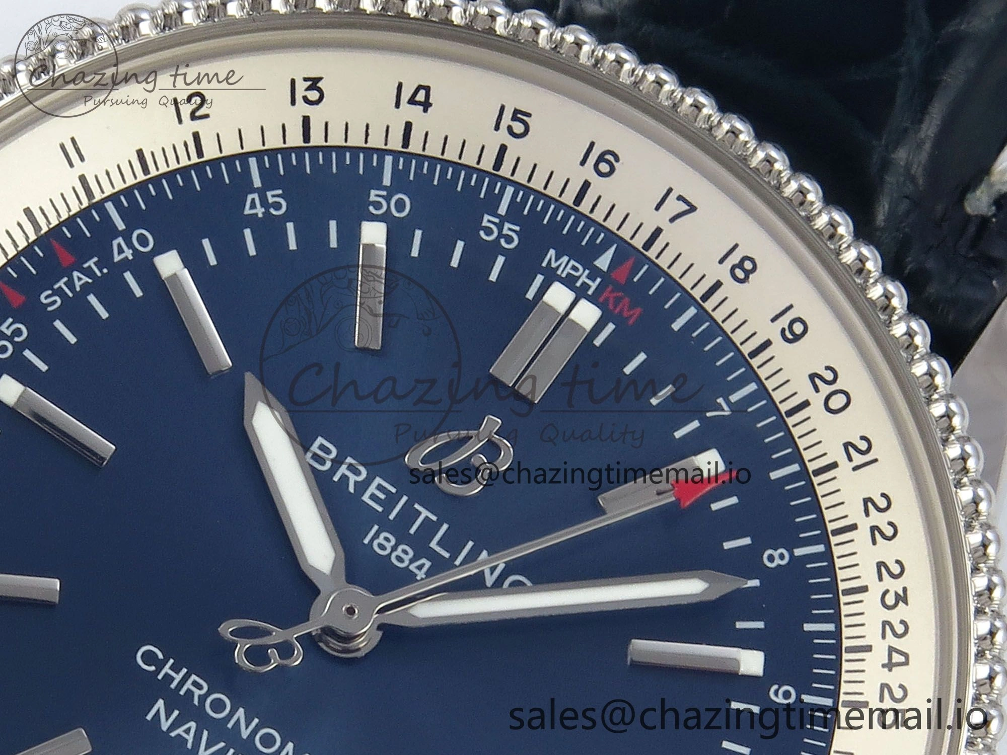Navitimer 1 SS 41mm TF 1:1 Best Edition White Bezel Blue Dial on Blue Leather Strap A2824