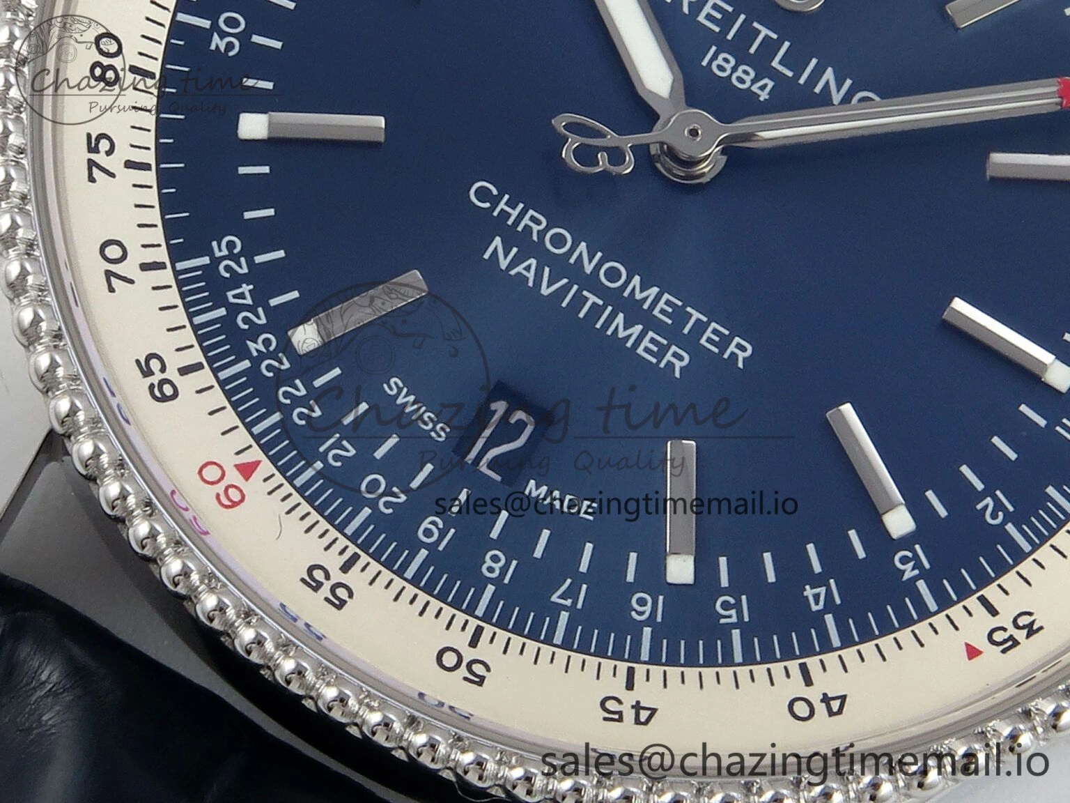 Navitimer 1 SS 41mm TF 1:1 Best Edition White Bezel Blue Dial on Blue Leather Strap A2824