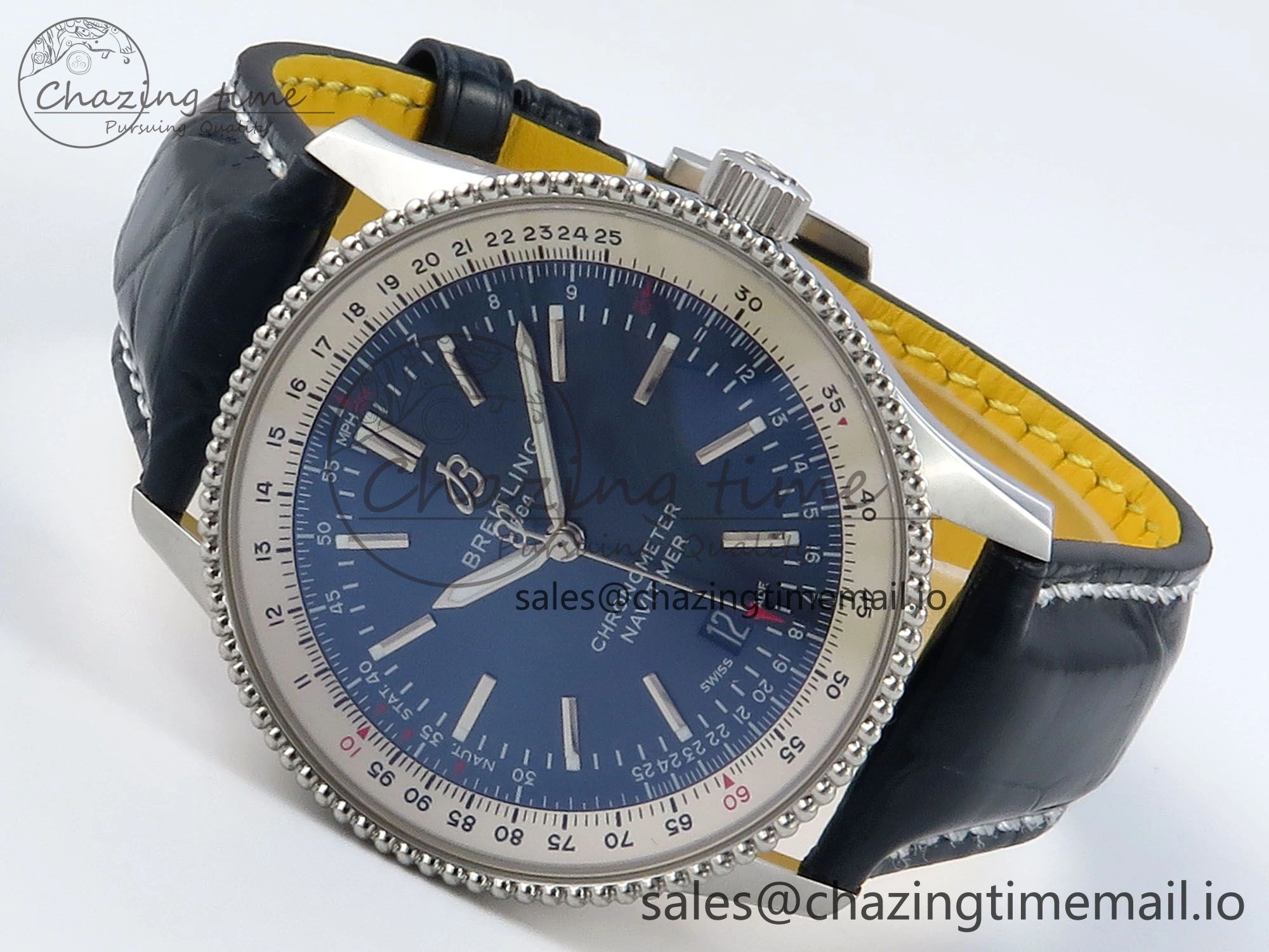 Navitimer 1 SS 41mm TF 1:1 Best Edition White Bezel Blue Dial on Blue Leather Strap A2824