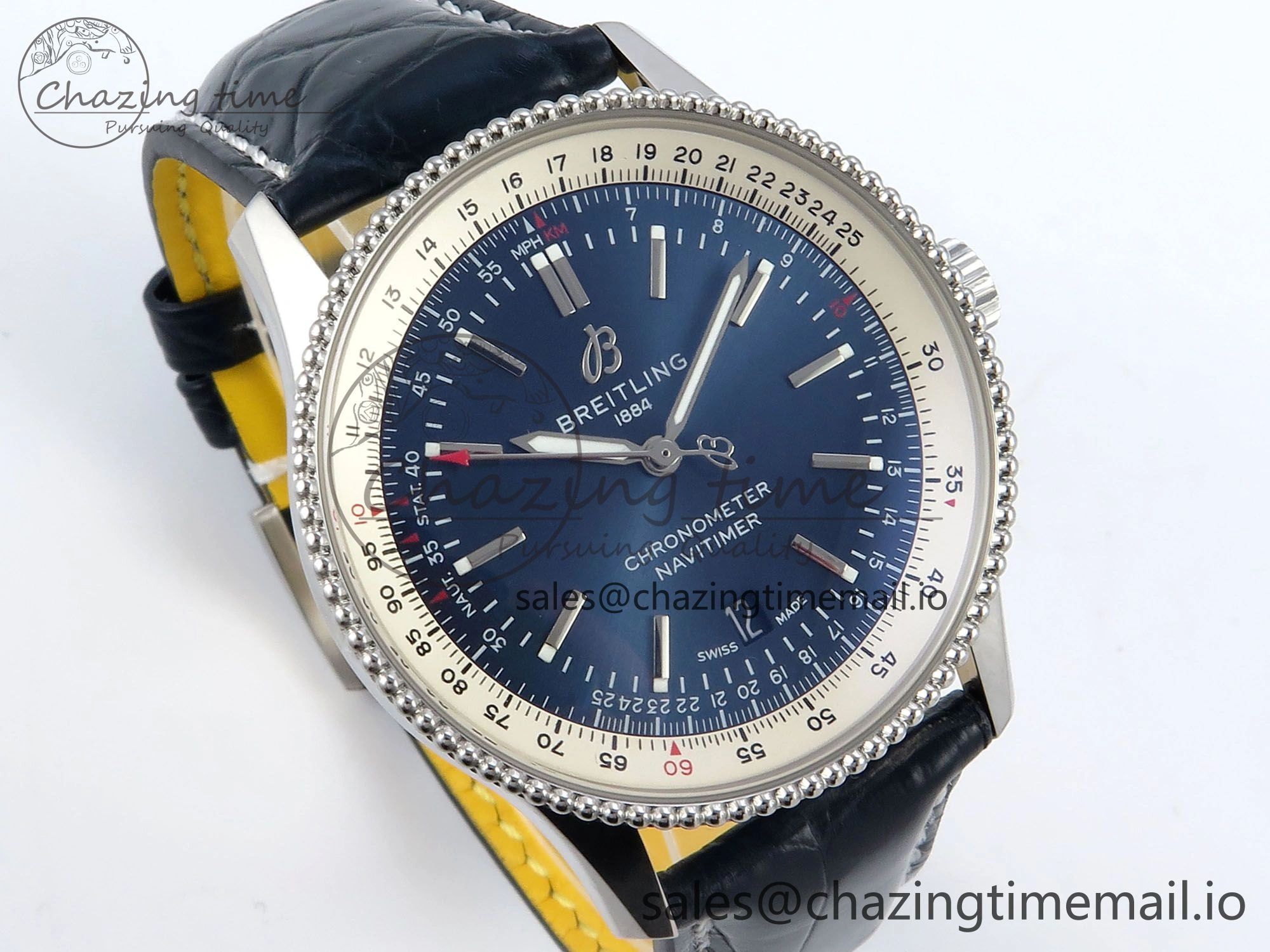 Navitimer 1 SS 41mm TF 1:1 Best Edition White Bezel Blue Dial on Blue Leather Strap A2824
