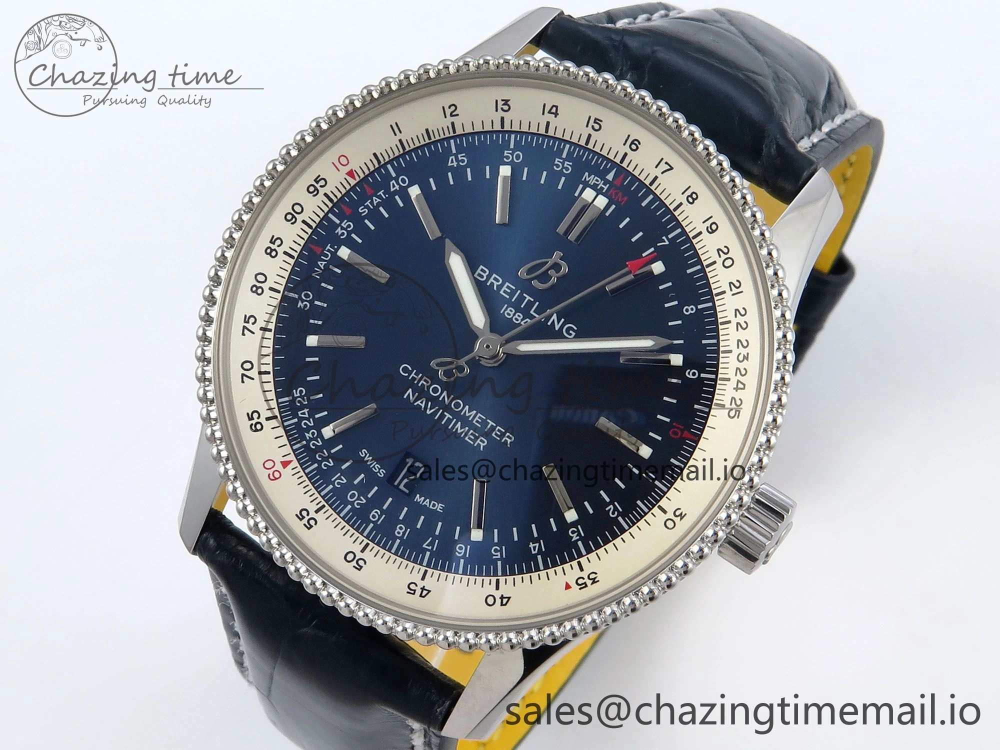 Navitimer 1 SS 41mm TF 1:1 Best Edition White Bezel Blue Dial on Blue Leather Strap A2824
