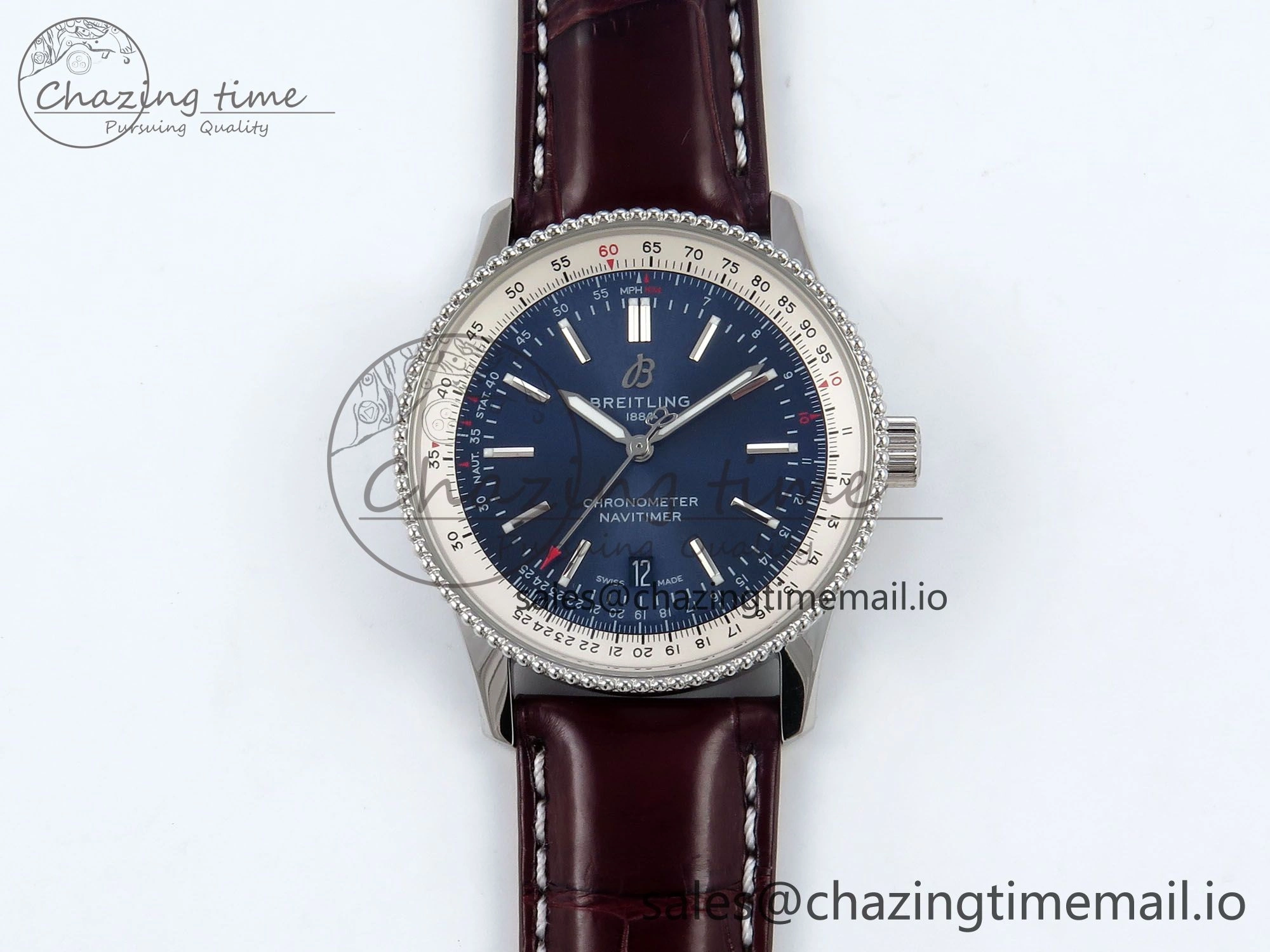 Navitimer 1 SS 41mm TF 1:1 Best Edition White Bezel Blue Dial on Brown Leather Strap A2824