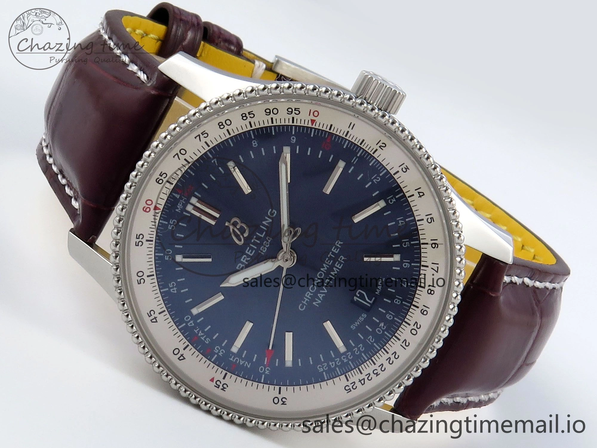 Navitimer 1 SS 41mm TF 1:1 Best Edition White Bezel Blue Dial on Brown Leather Strap A2824