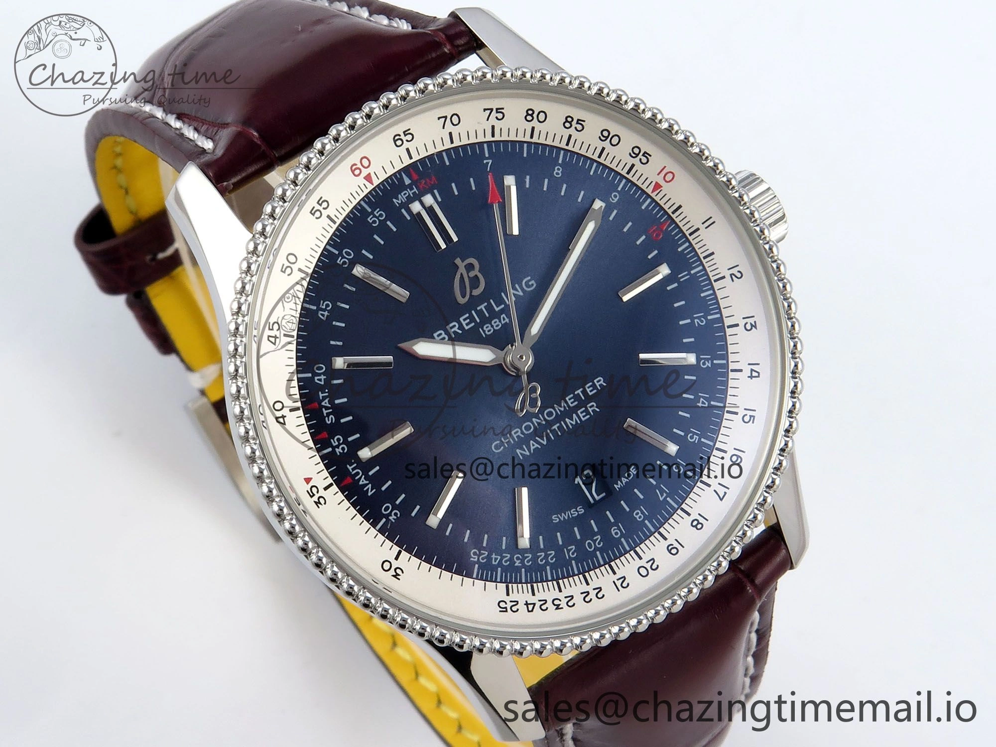 Navitimer 1 SS 41mm TF 1:1 Best Edition White Bezel Blue Dial on Brown Leather Strap A2824