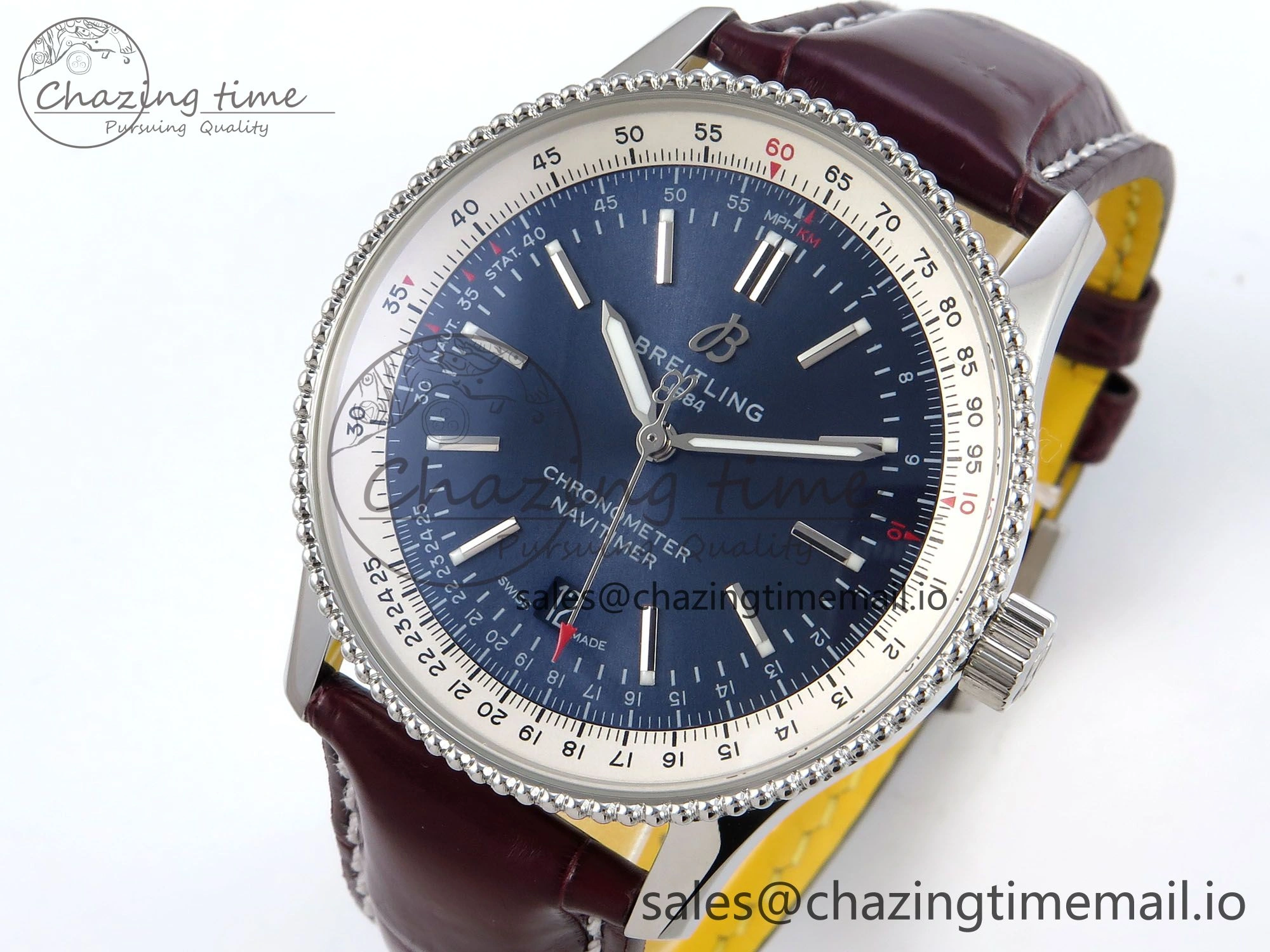 Navitimer 1 SS 41mm TF 1:1 Best Edition White Bezel Blue Dial on Brown Leather Strap A2824