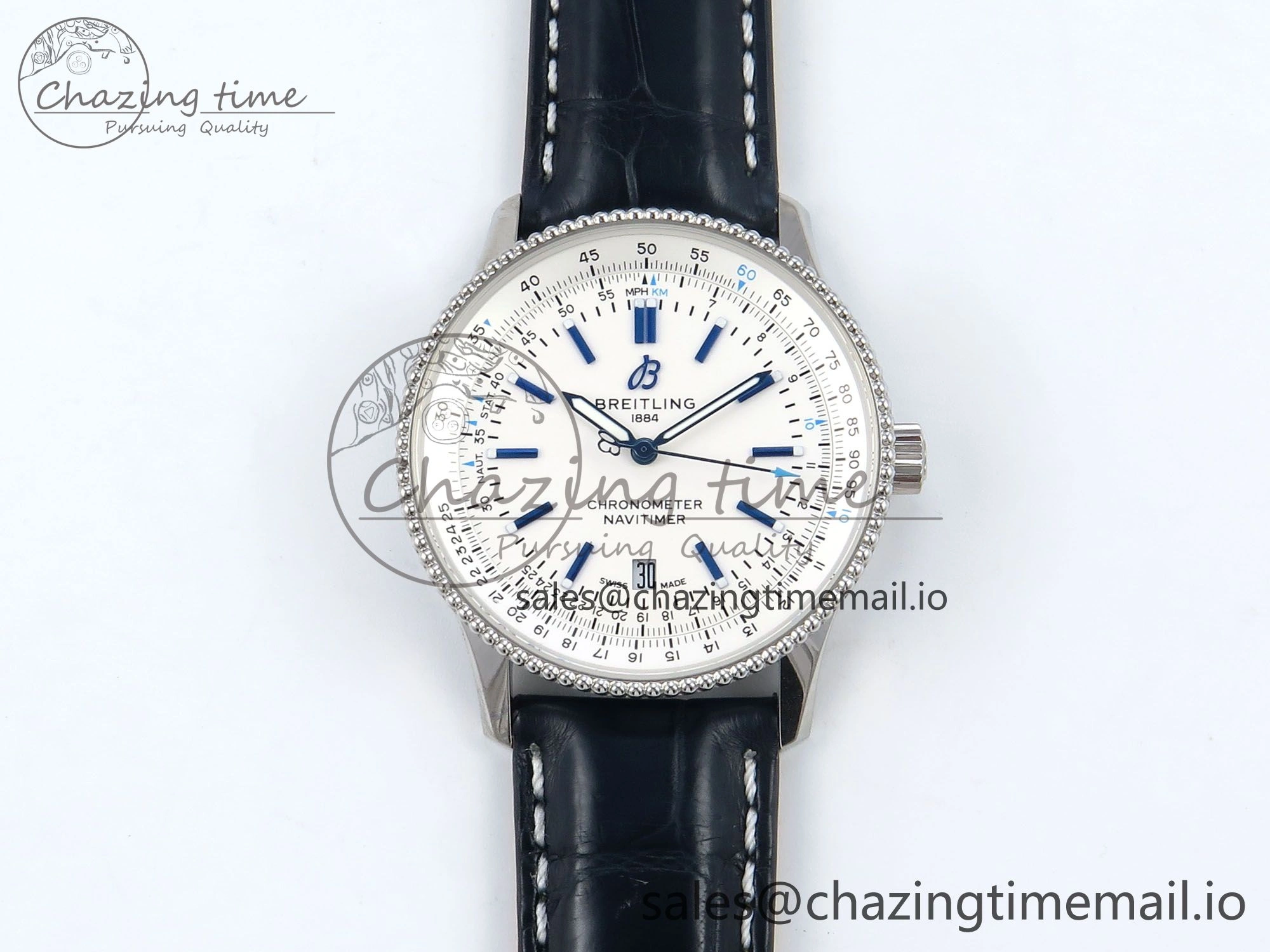 Navitimer 1 SS 41mm TF 1:1 Best Edition White Bezel White Dial on Blue Leather Strap A2824