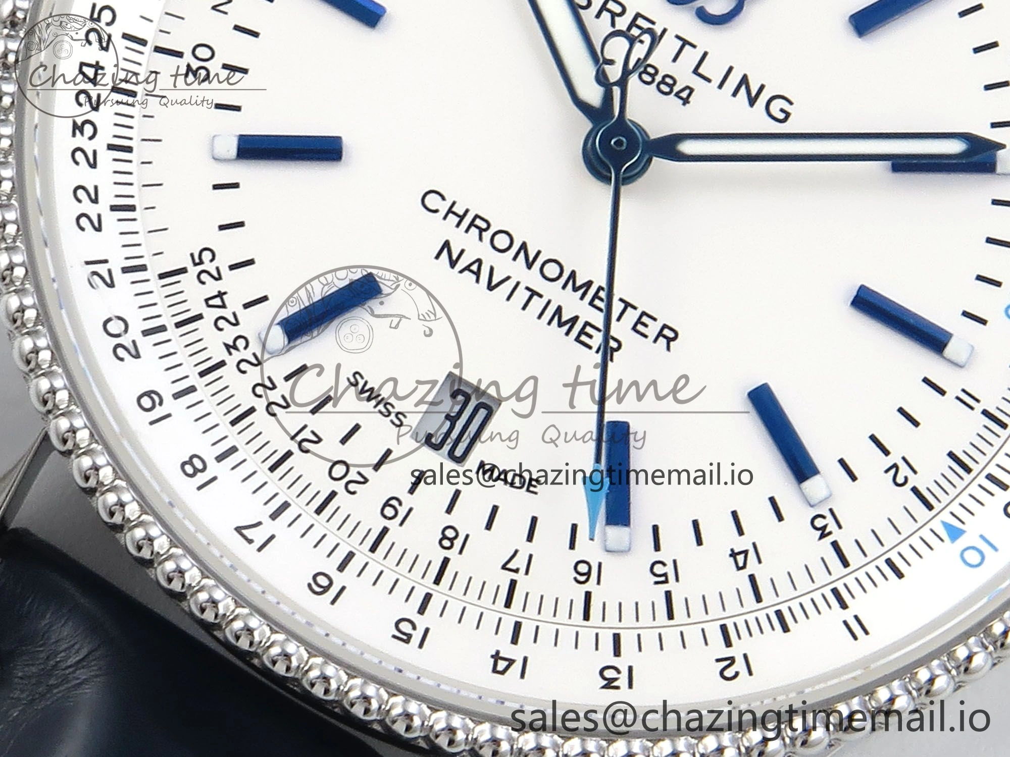 Navitimer 1 SS 41mm TF 1:1 Best Edition White Bezel White Dial on Blue Leather Strap A2824