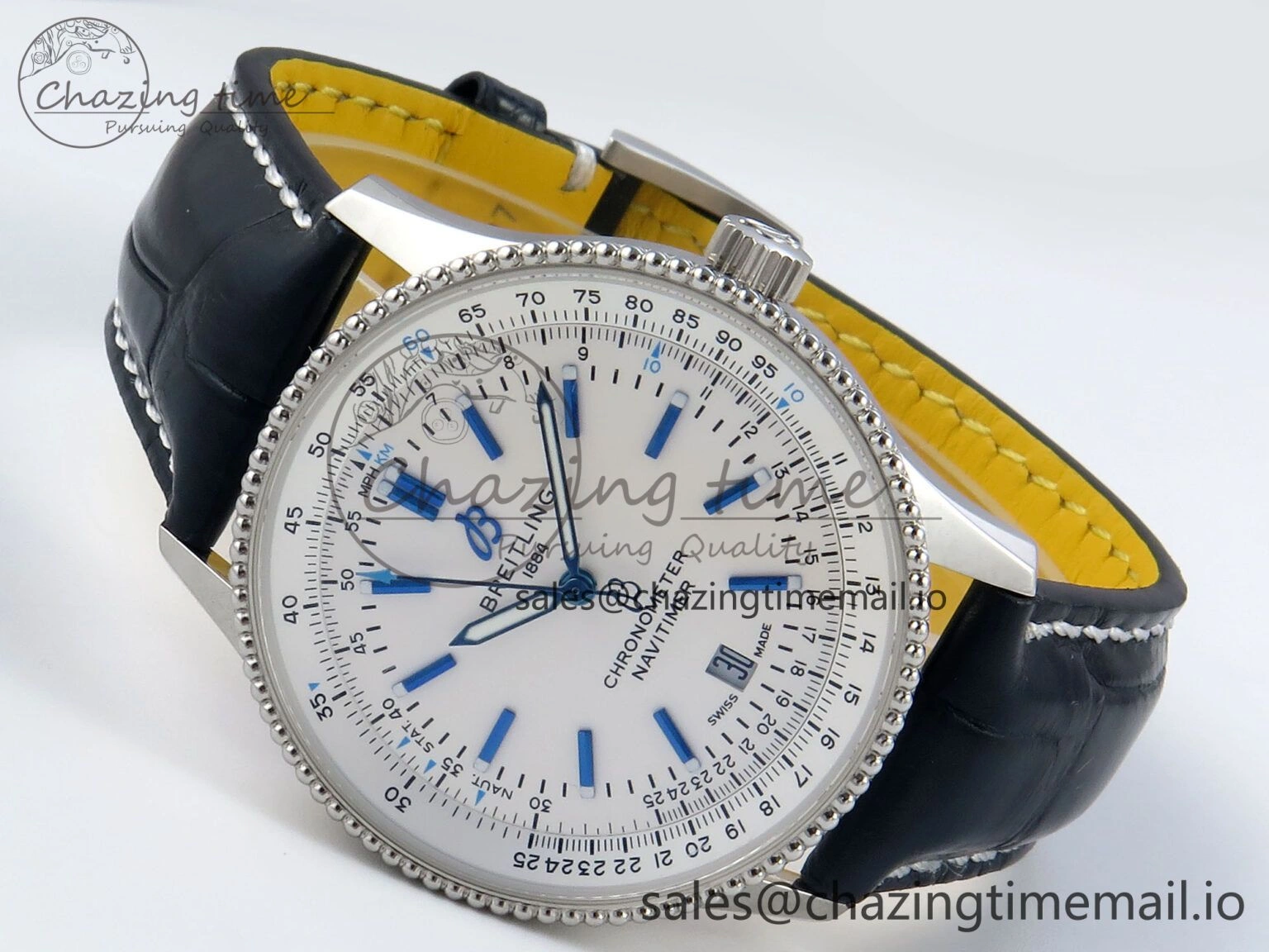 Navitimer 1 SS 41mm TF 1:1 Best Edition White Bezel White Dial on Blue Leather Strap A2824