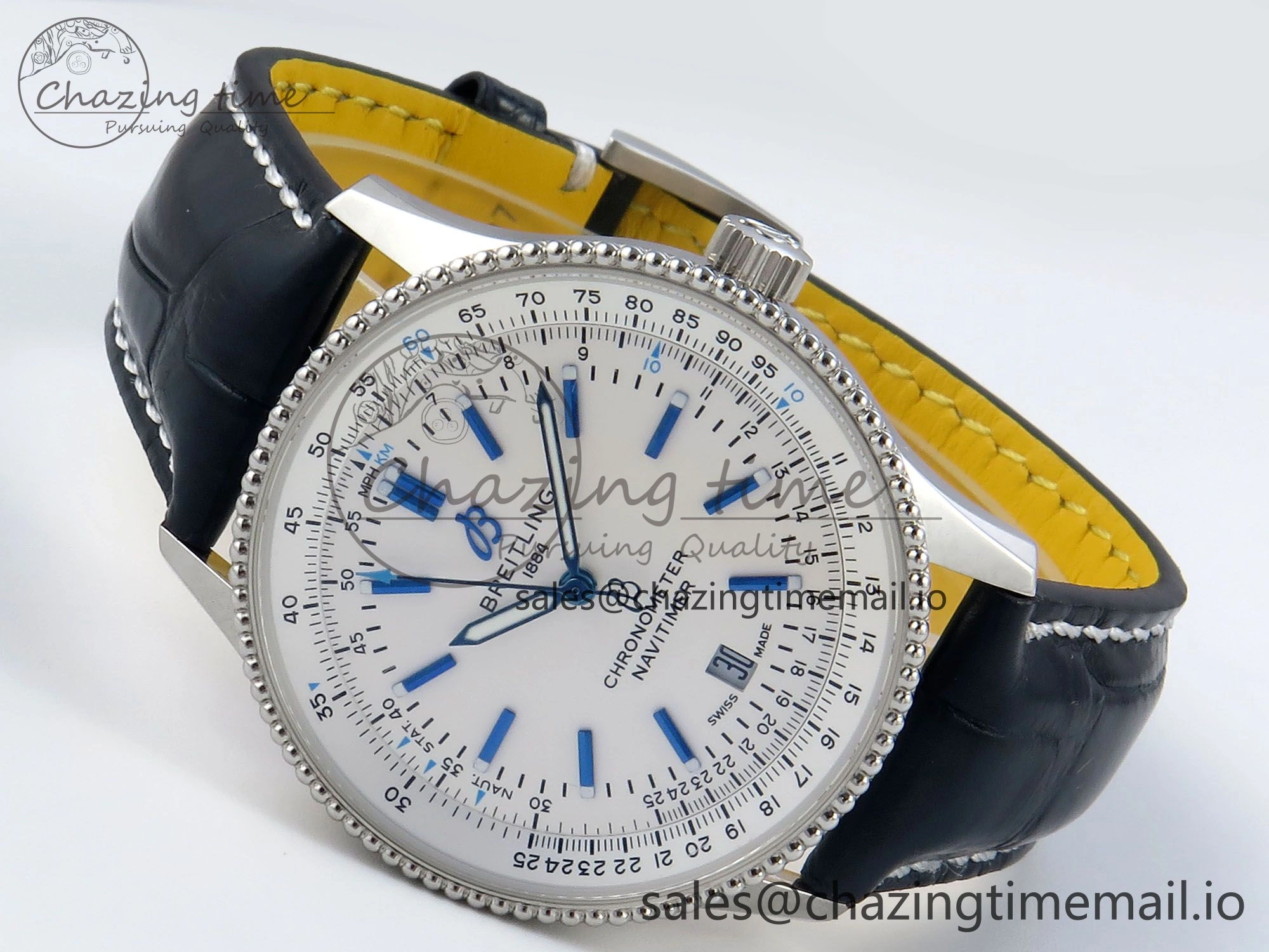 Navitimer 1 SS 41mm TF 1:1 Best Edition White Bezel White Dial on Blue Leather Strap A2824