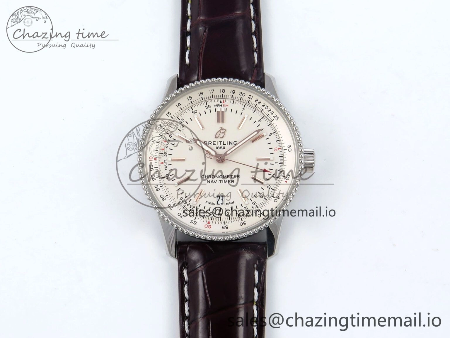 Navitimer 1 SS 41mm TF 1:1 Best Edition White Bezel White Dial on Brown Leather Strap A2824